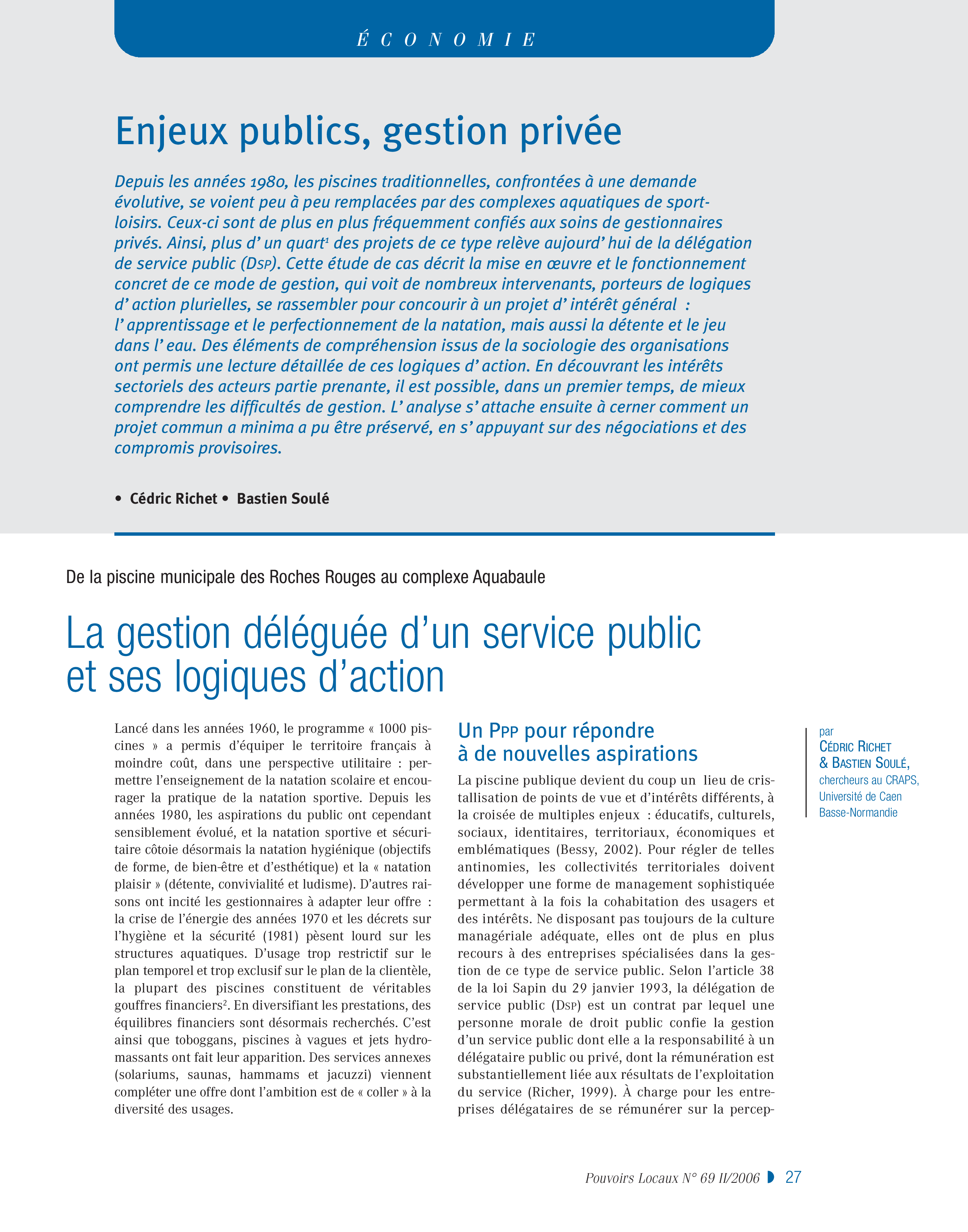 Article : La gestion déléguée d’un service public et ses logiques d’action
