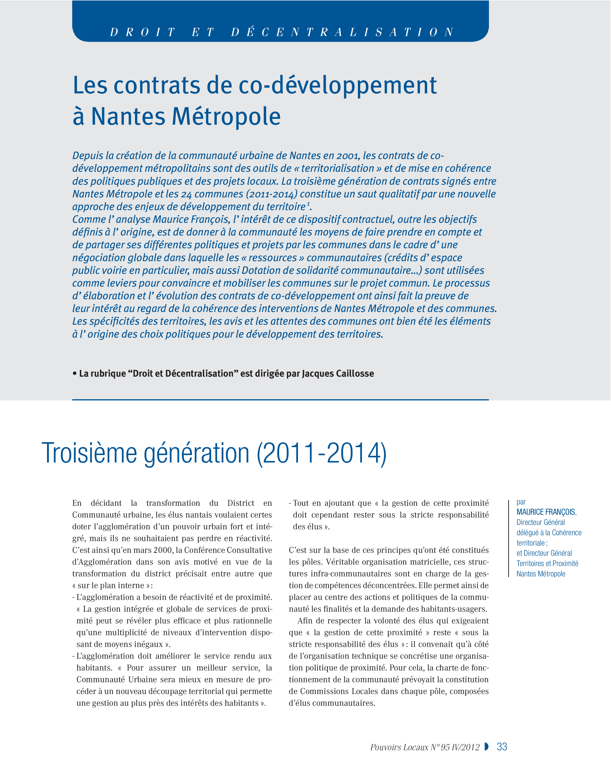 Article : Les contrats de co-développement à Nantes Métropole - Troisième génération (2011-2014)