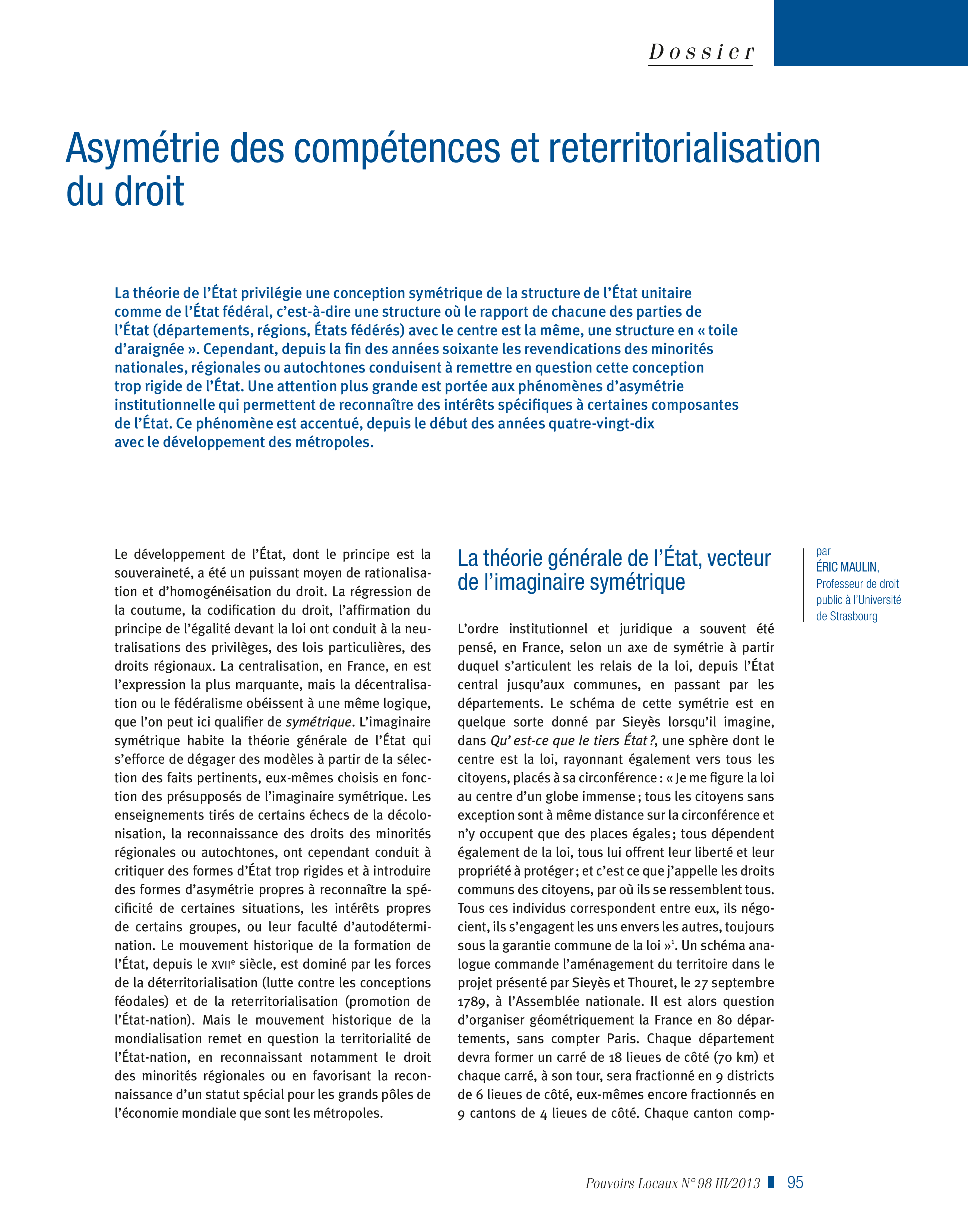Article : Asymétrie des compétences et reterritorialisation du droit