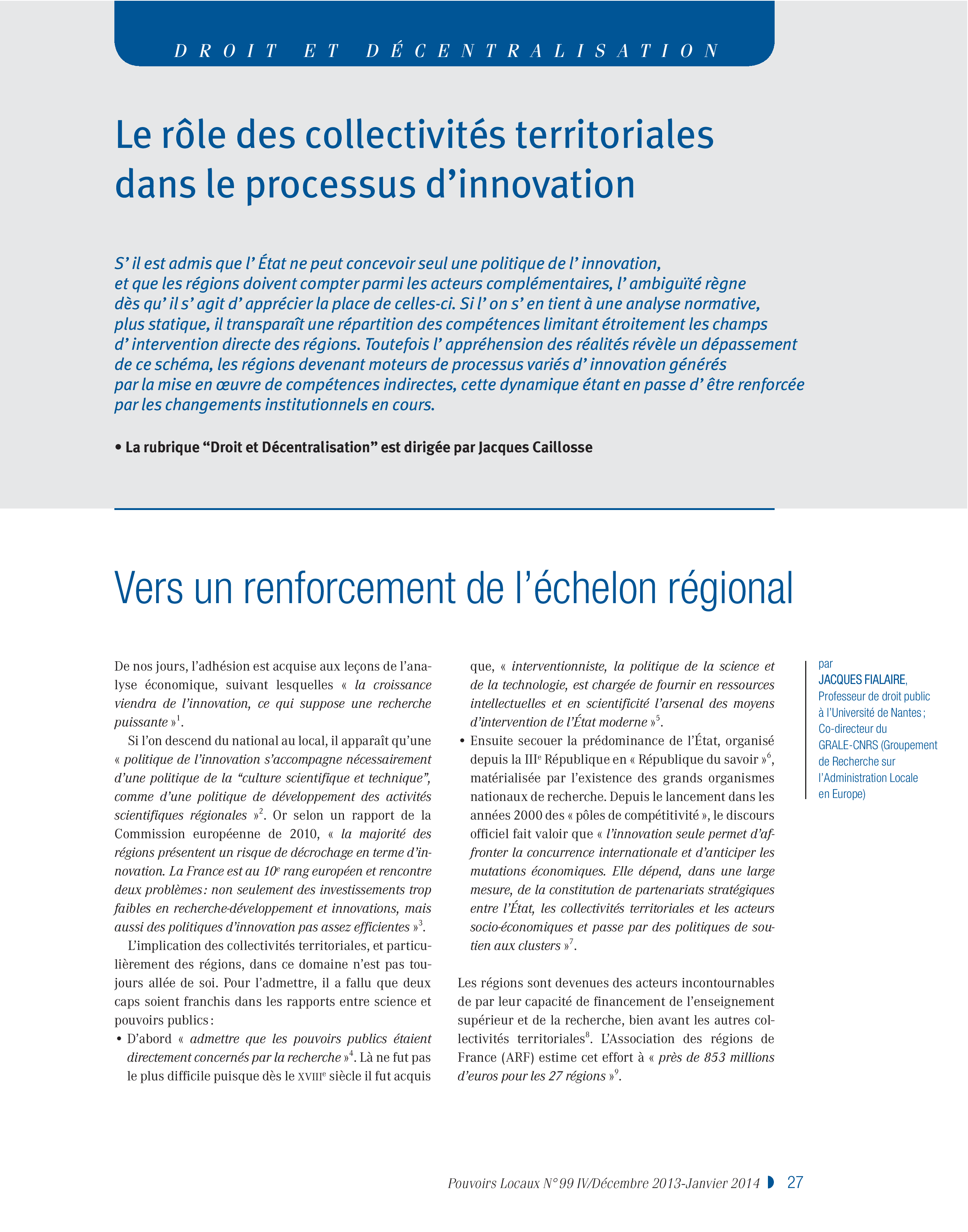 Article : Le rôle des collectivités territoriales dans le processus d’innovation