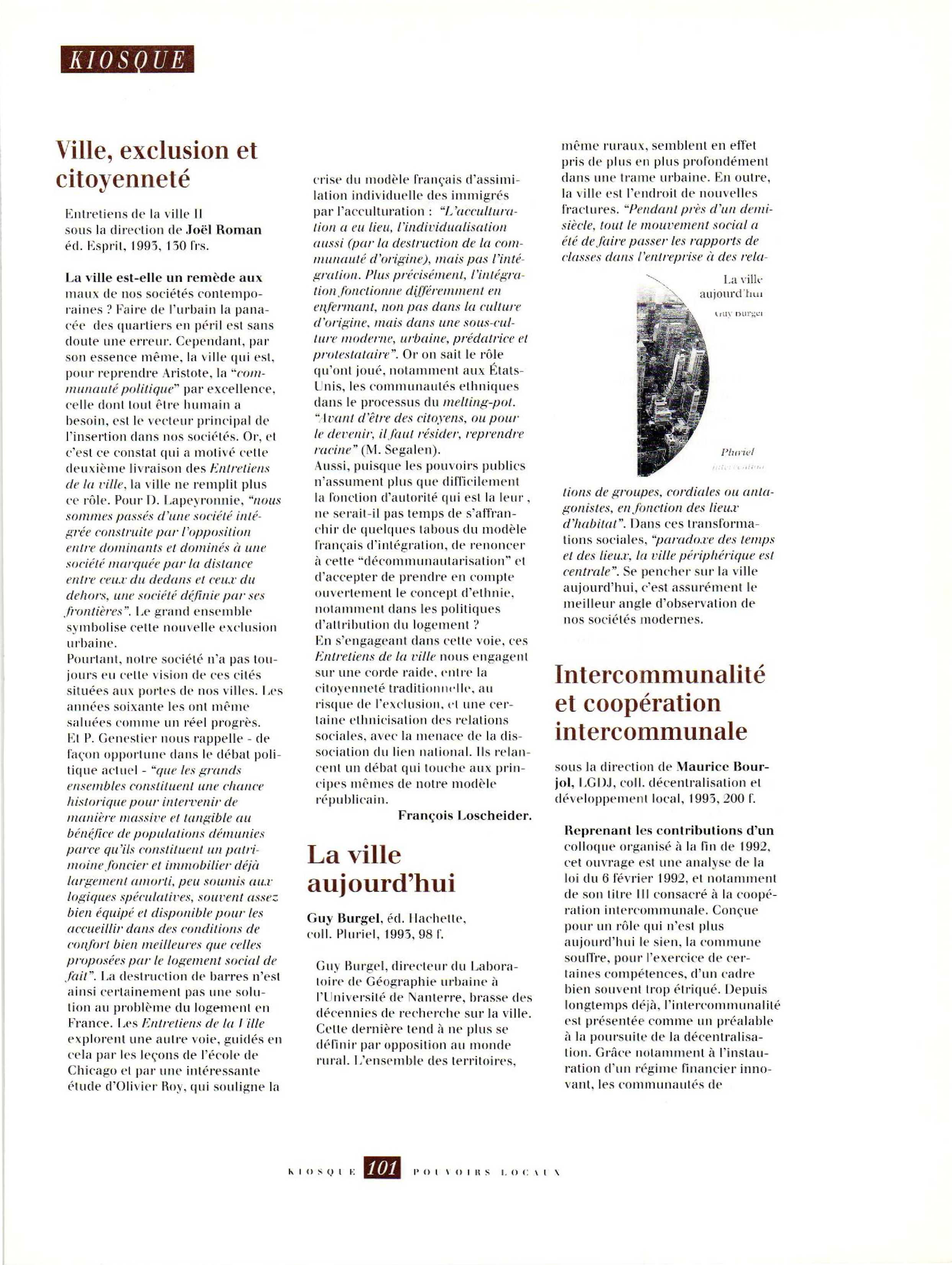 Article : La ville aujourd’hui/Intercommunalité et coopération intercommunale