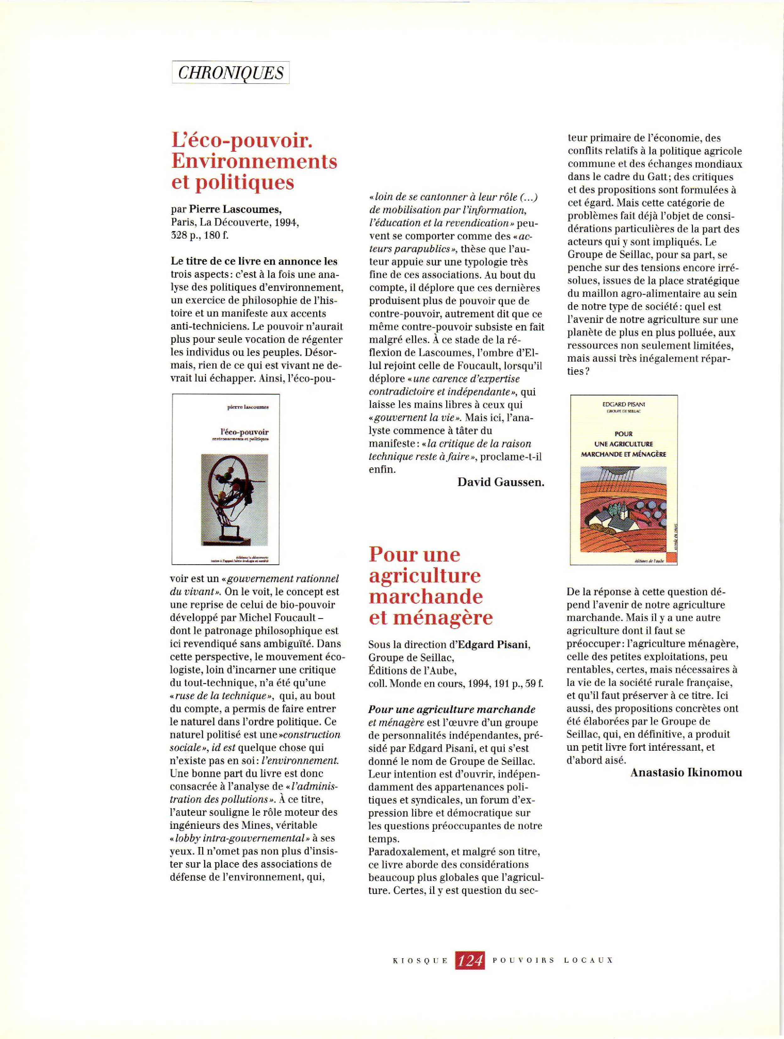 Article : L’éco-pouvoir - Environnements et politiques