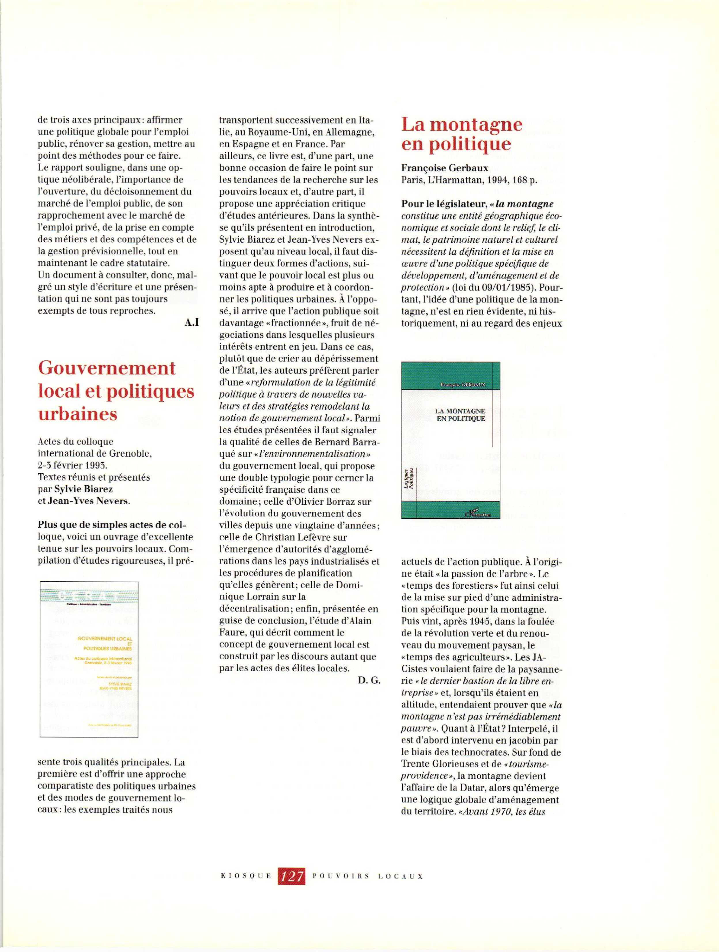 Article : La montagne en politique