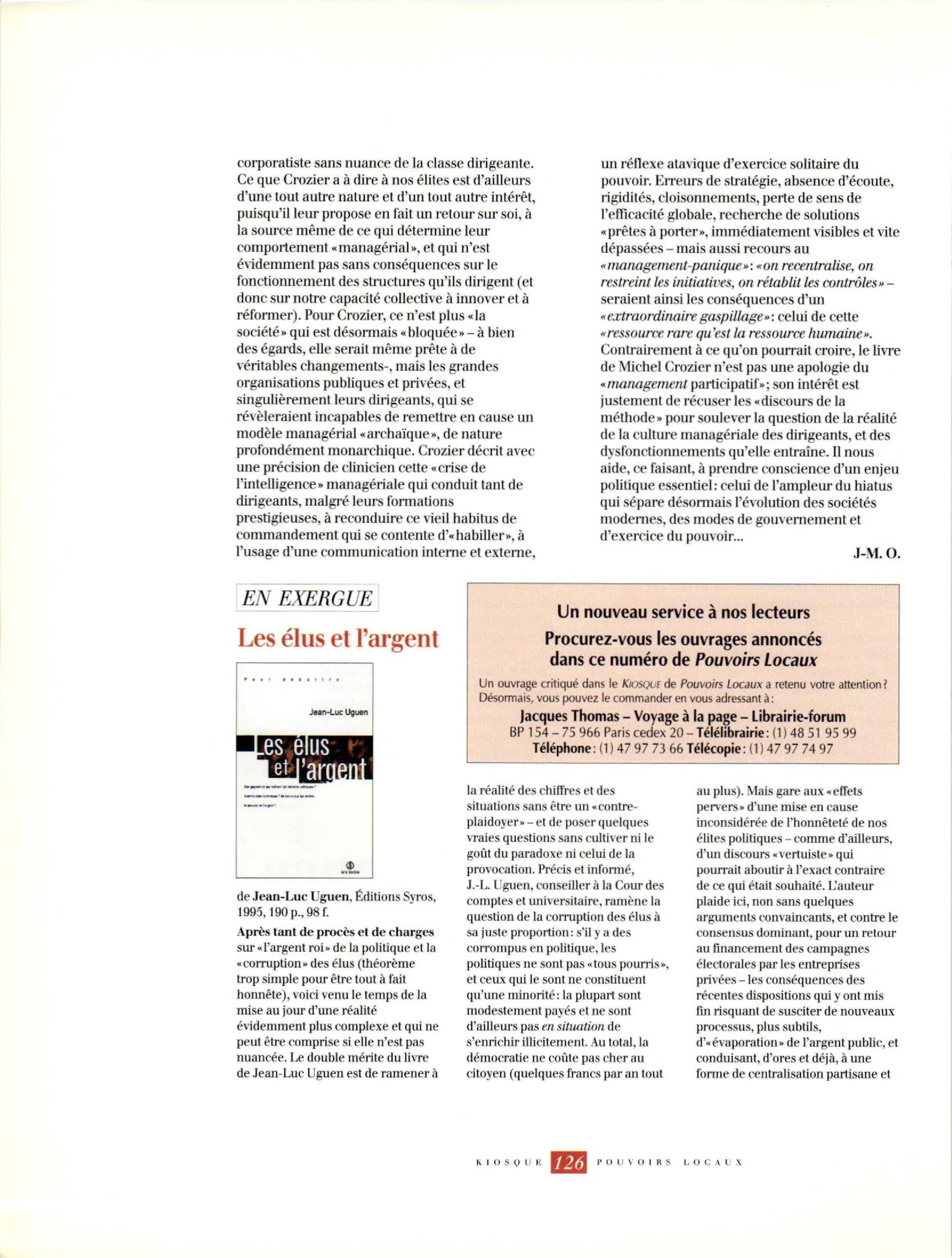 Article : Les élus et l’argent