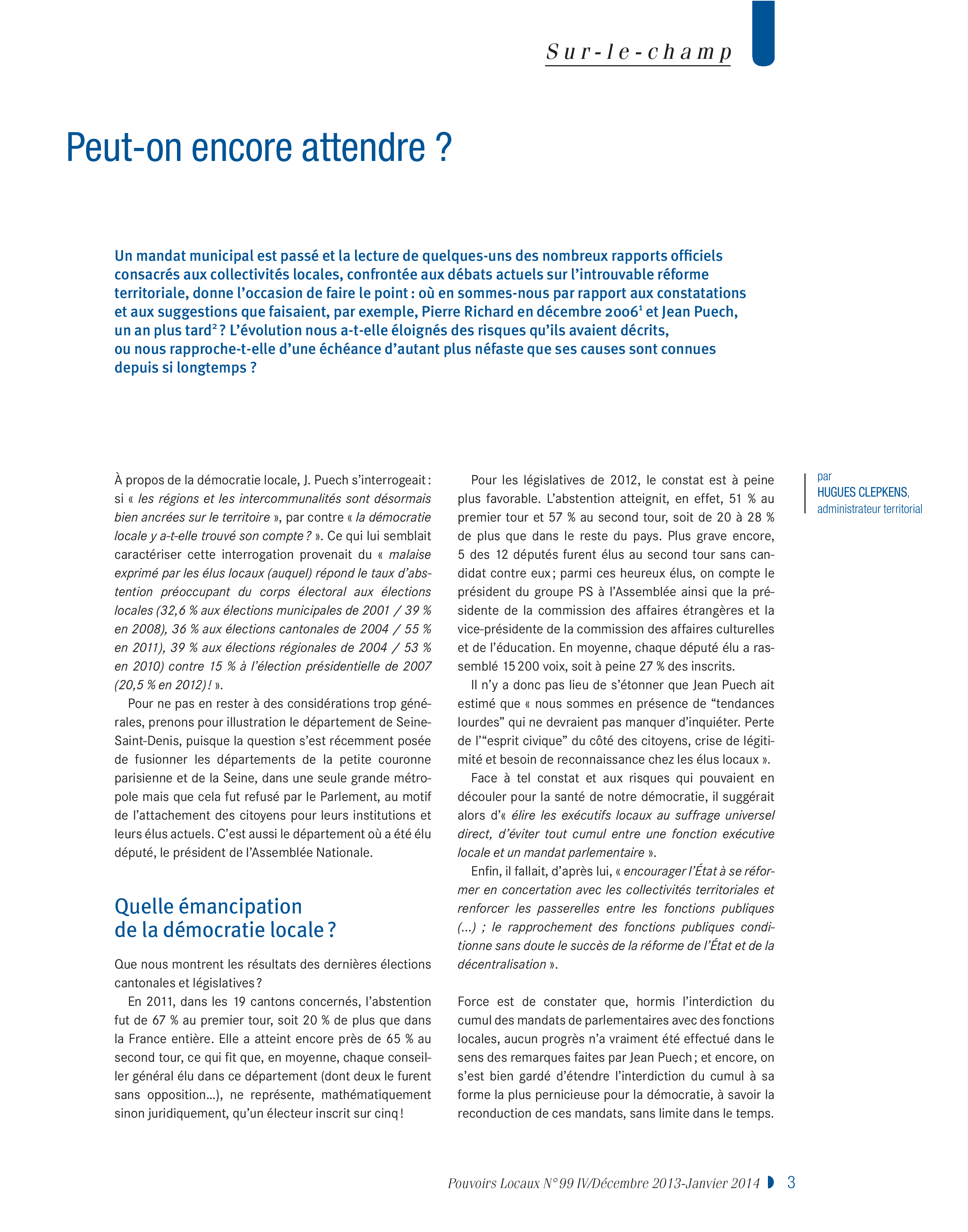 Article : Peut-on encore attendre ?