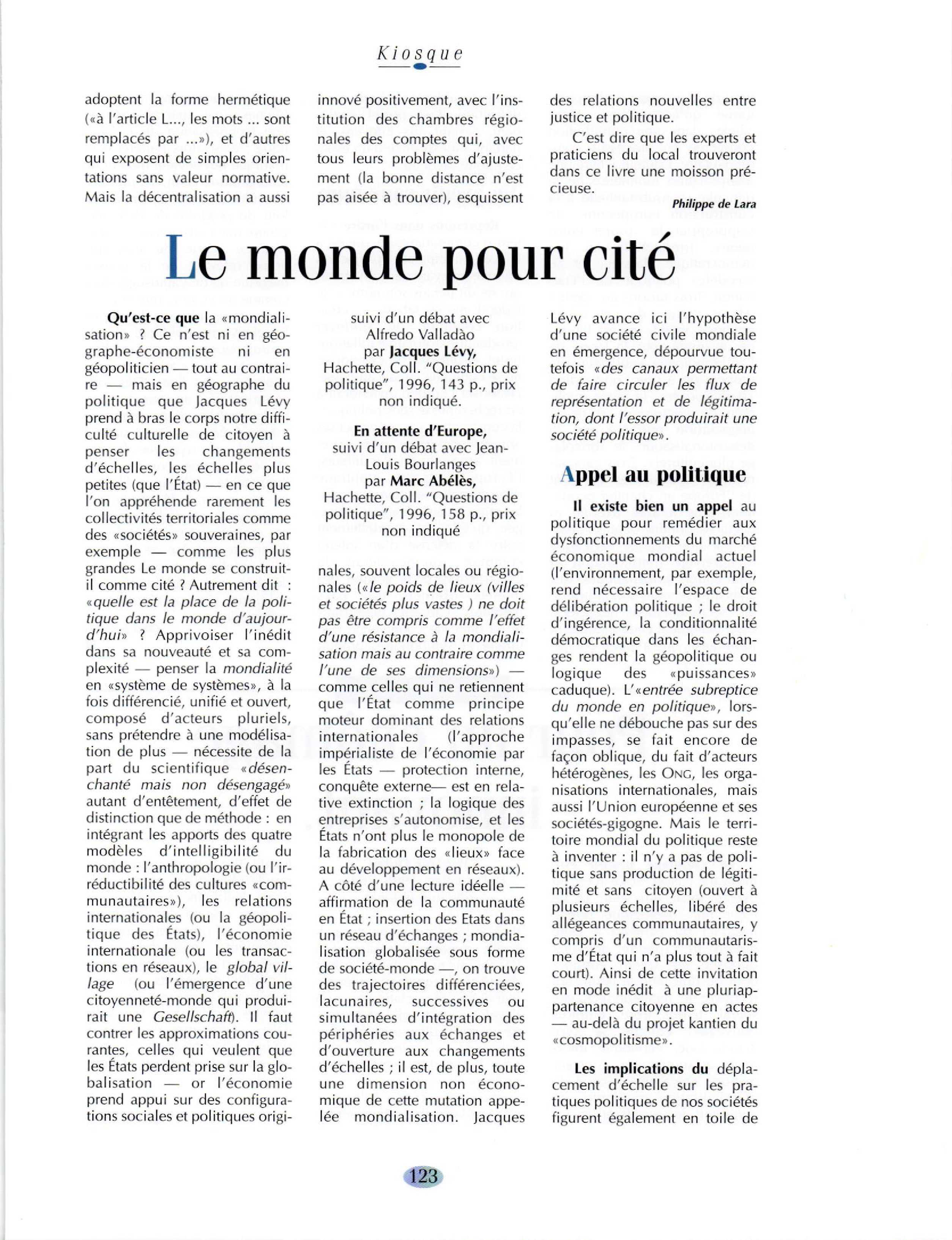 Article : Le monde pour cité