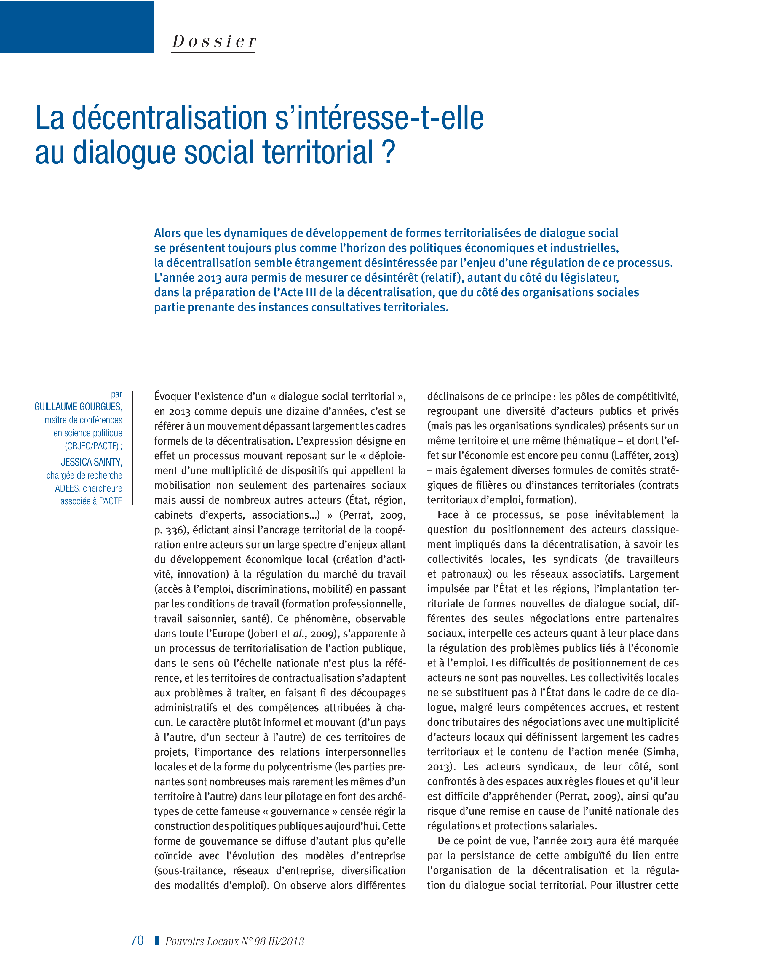 Article : La décentralisation s’intéresse-t-elle au dialogue social territorial ?