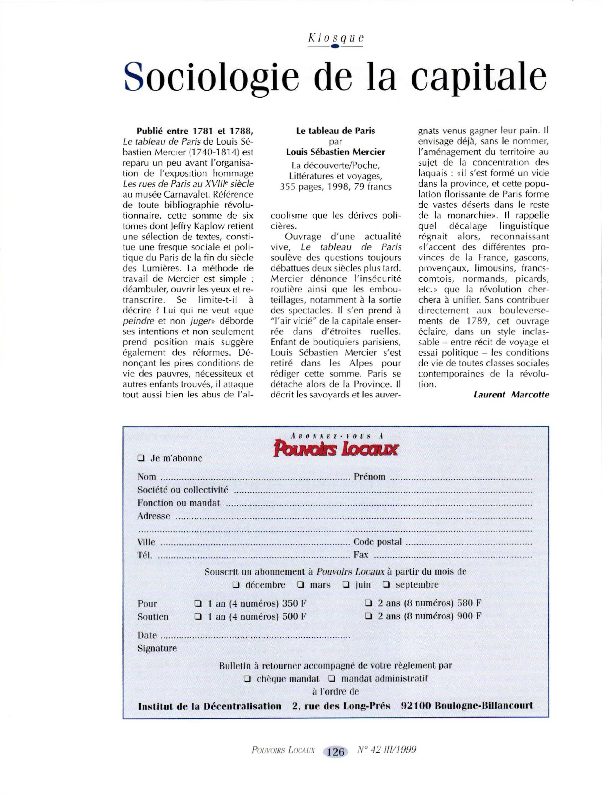 Article : Sociologie de la capitale