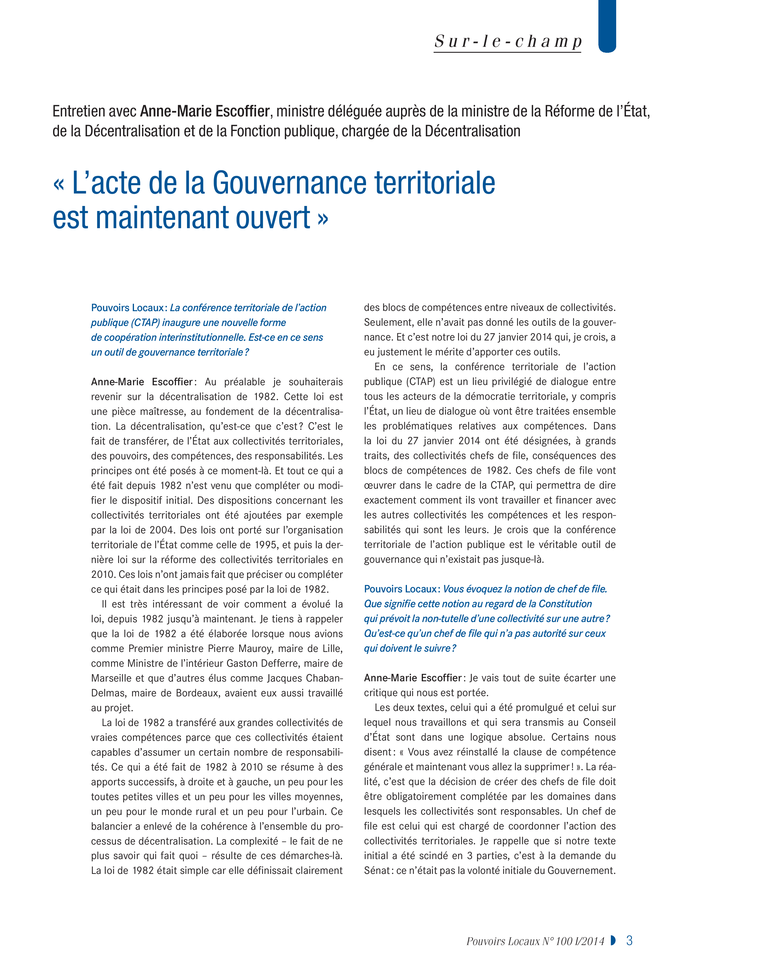 Article : « L’acte de la Gouvernance territoriale est maintenant ouvert. »