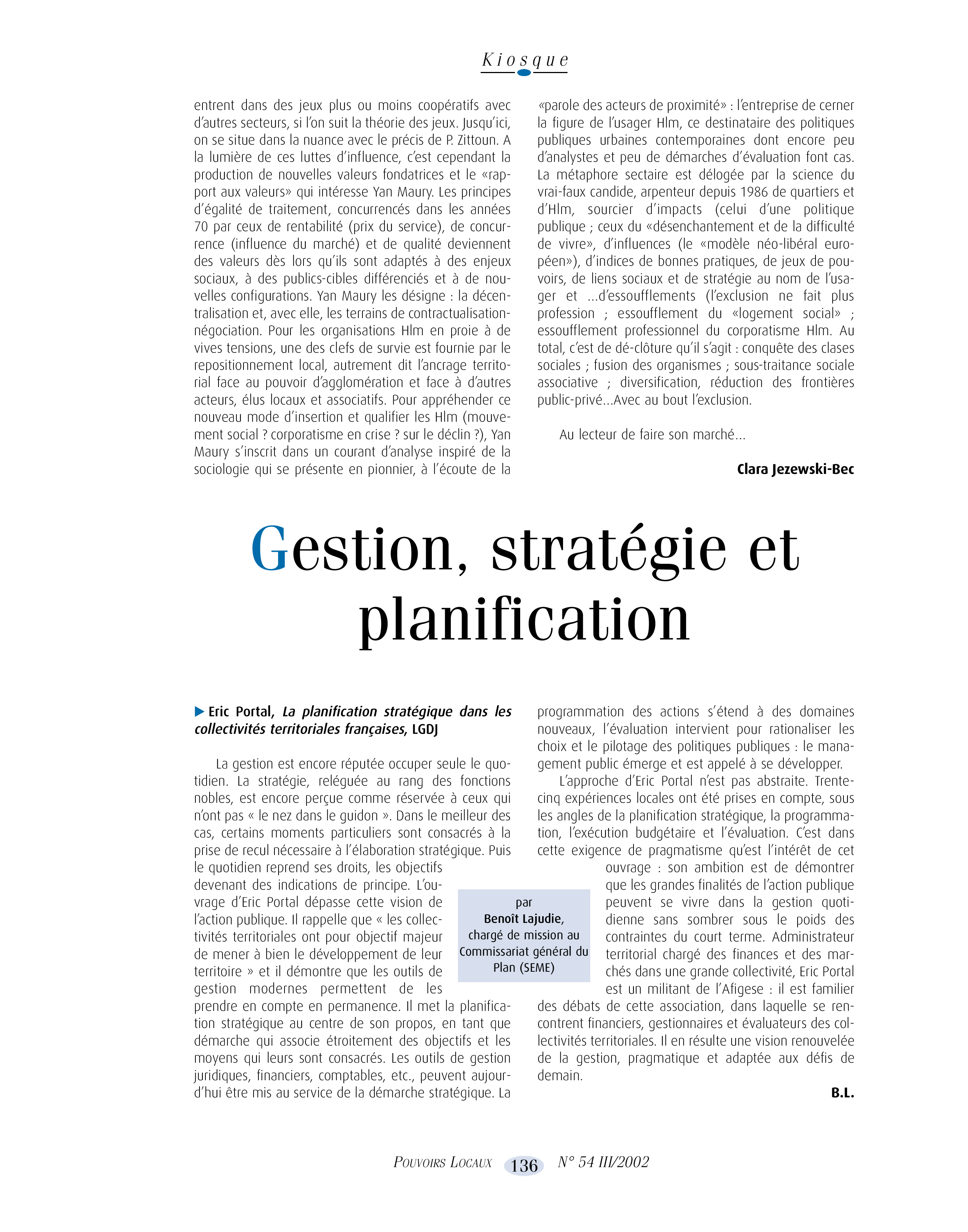 Article : Gestion, stratégie et planification