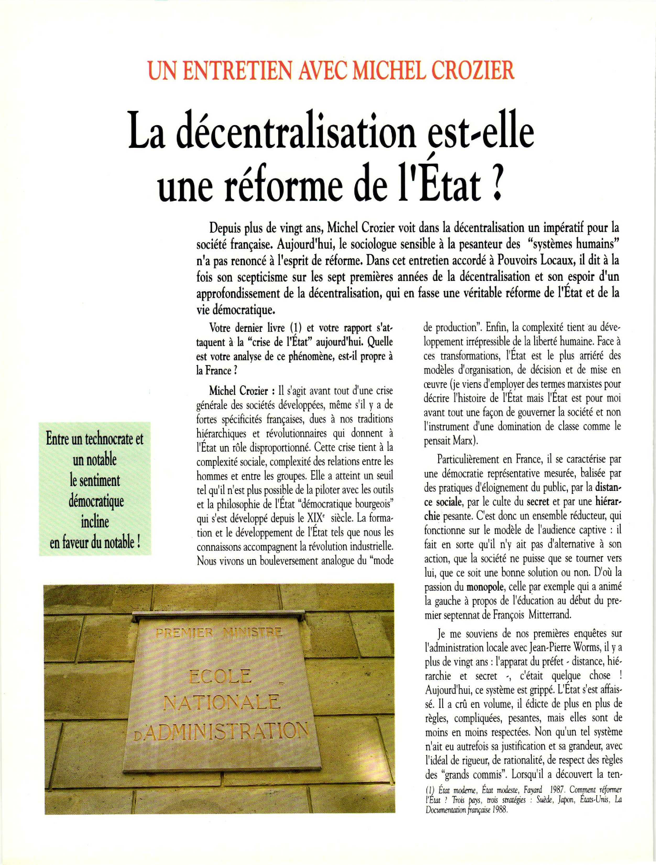 Article : La décentralisation est-elle une réforme de l’Etat? Un entretien avec
