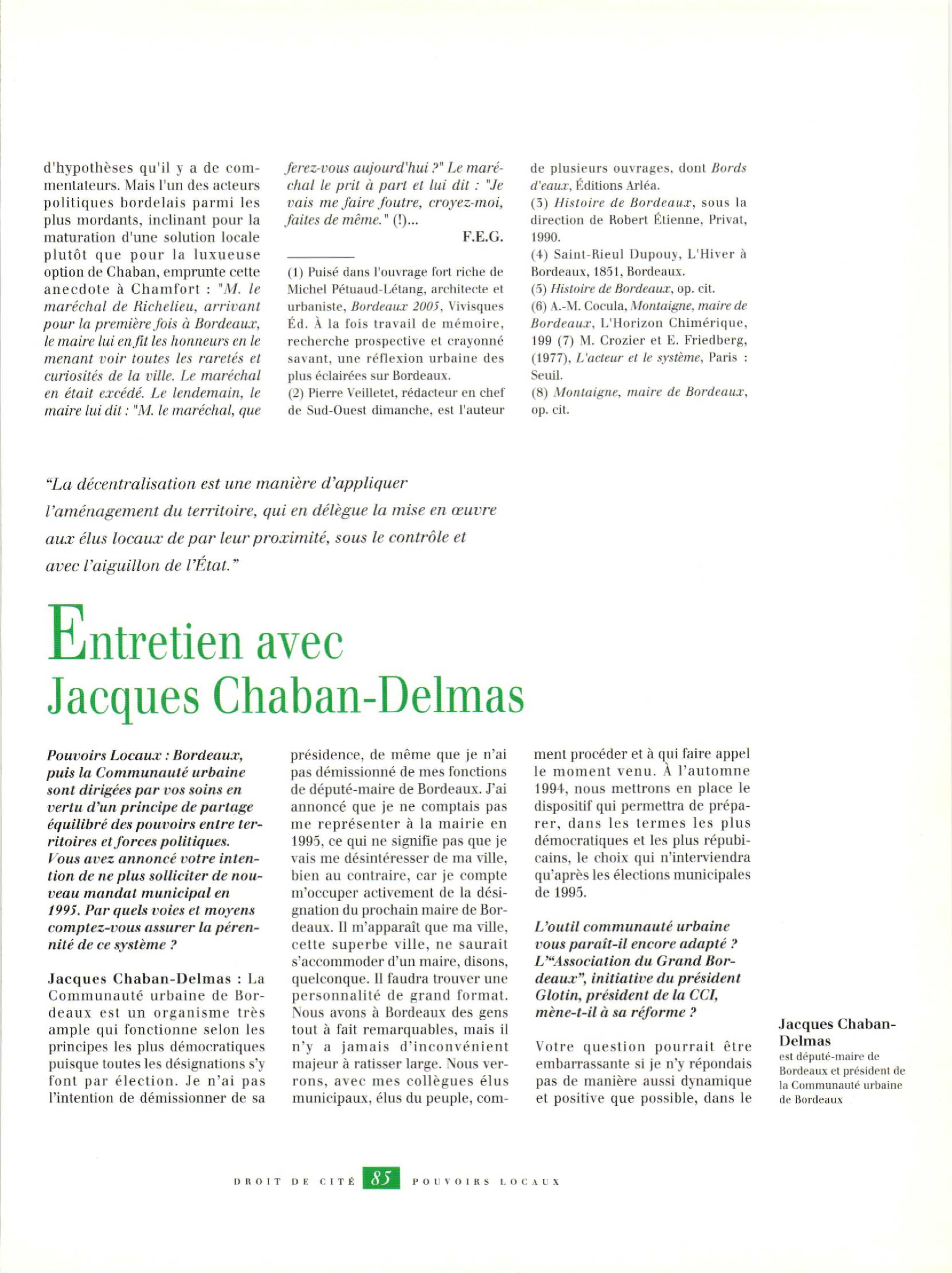 Article : Entretien avec Jacques Chaban-Delmas
