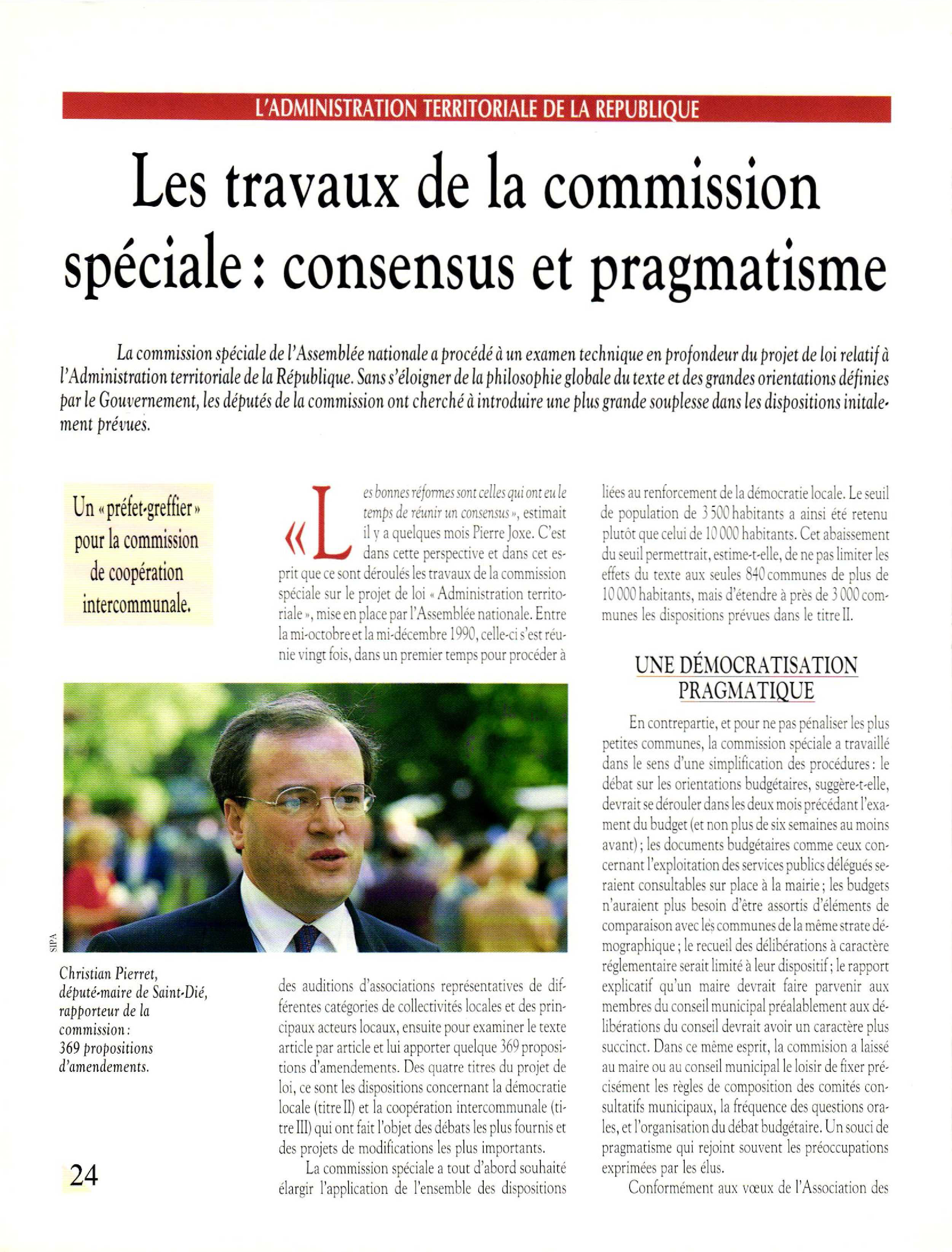Article : Les travaux de la commission spéciale : consensus et pragmatisme,