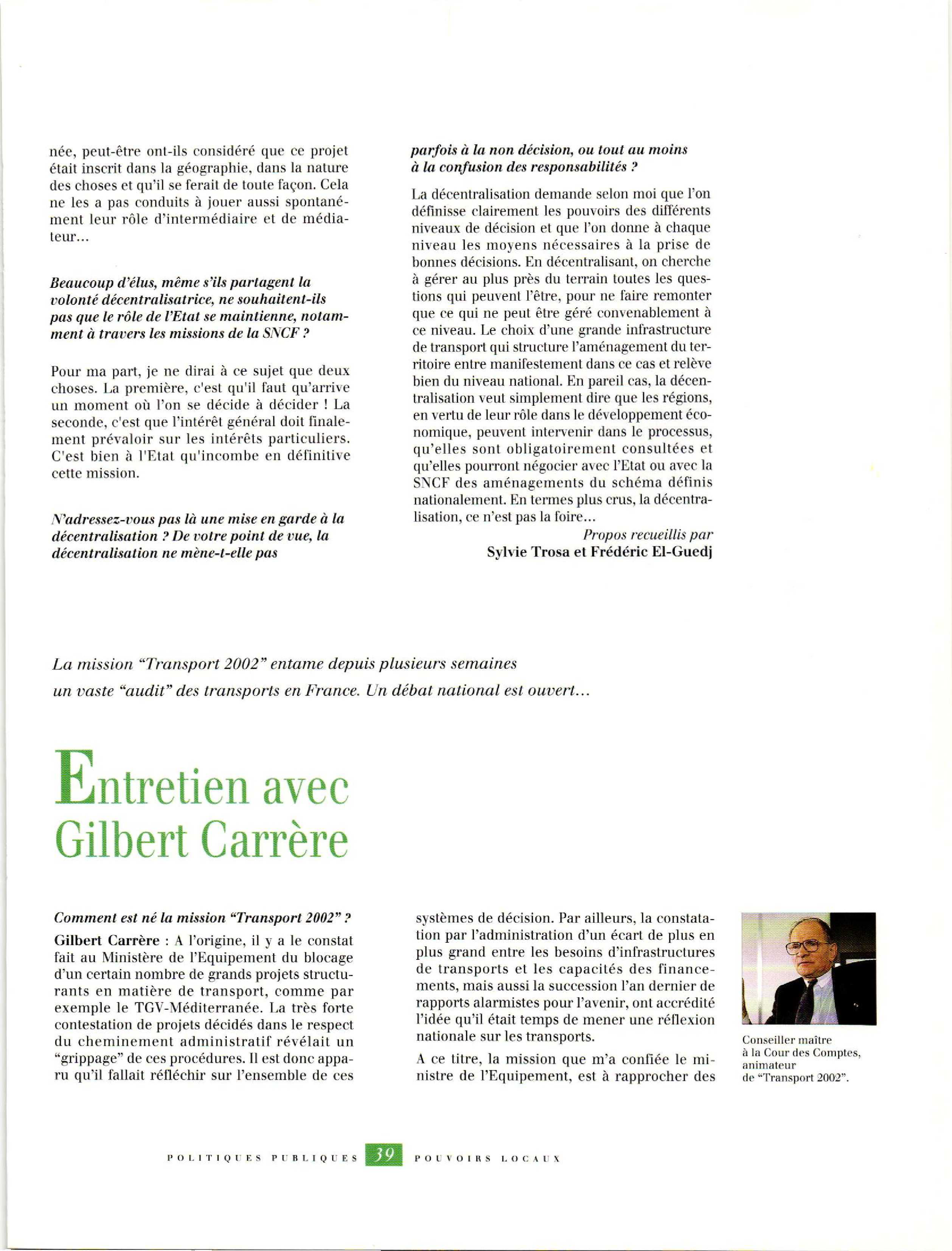 Article : Entretien avec Gilbert Carrère
