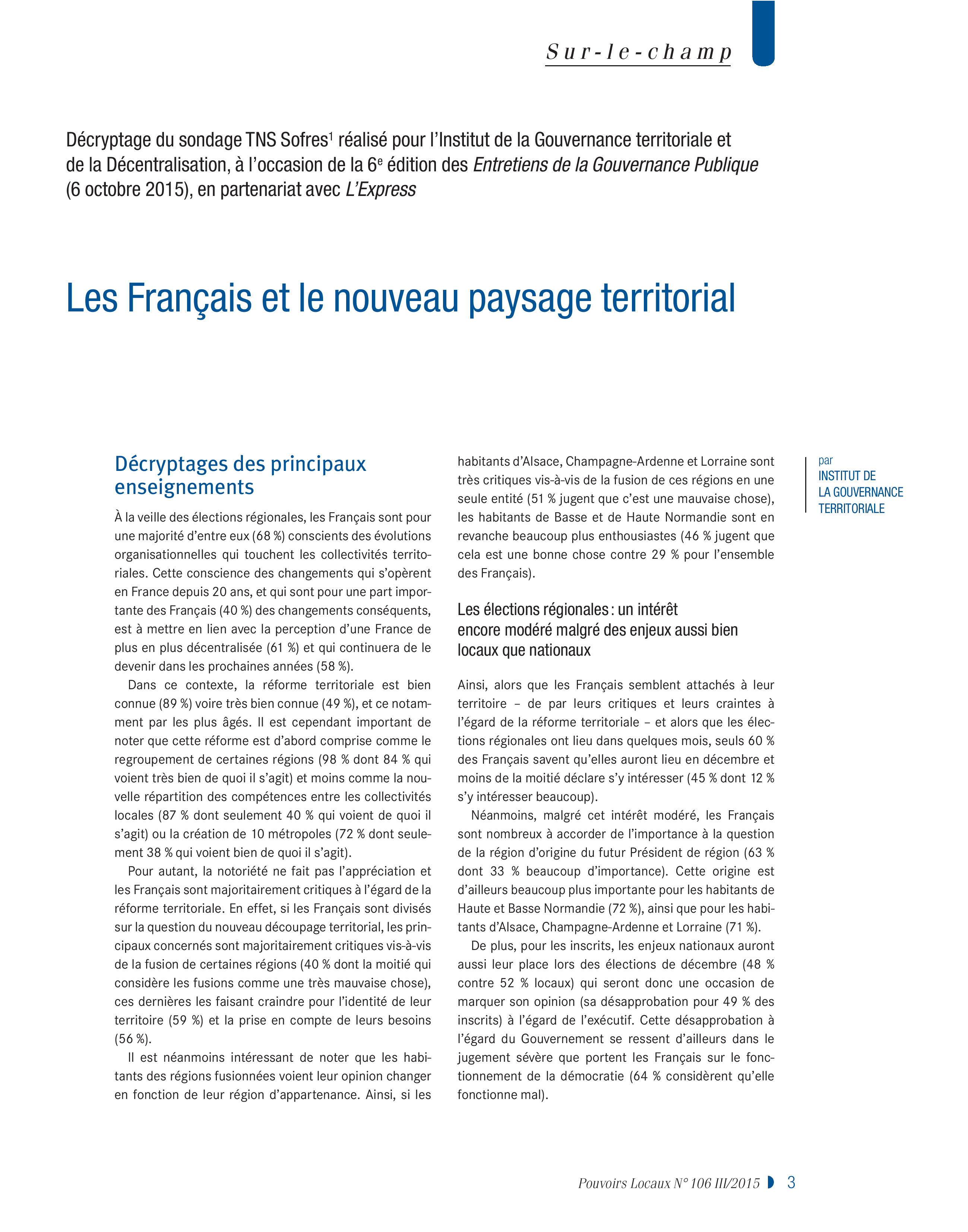 Article : Les Français et le nouveau paysage territorial