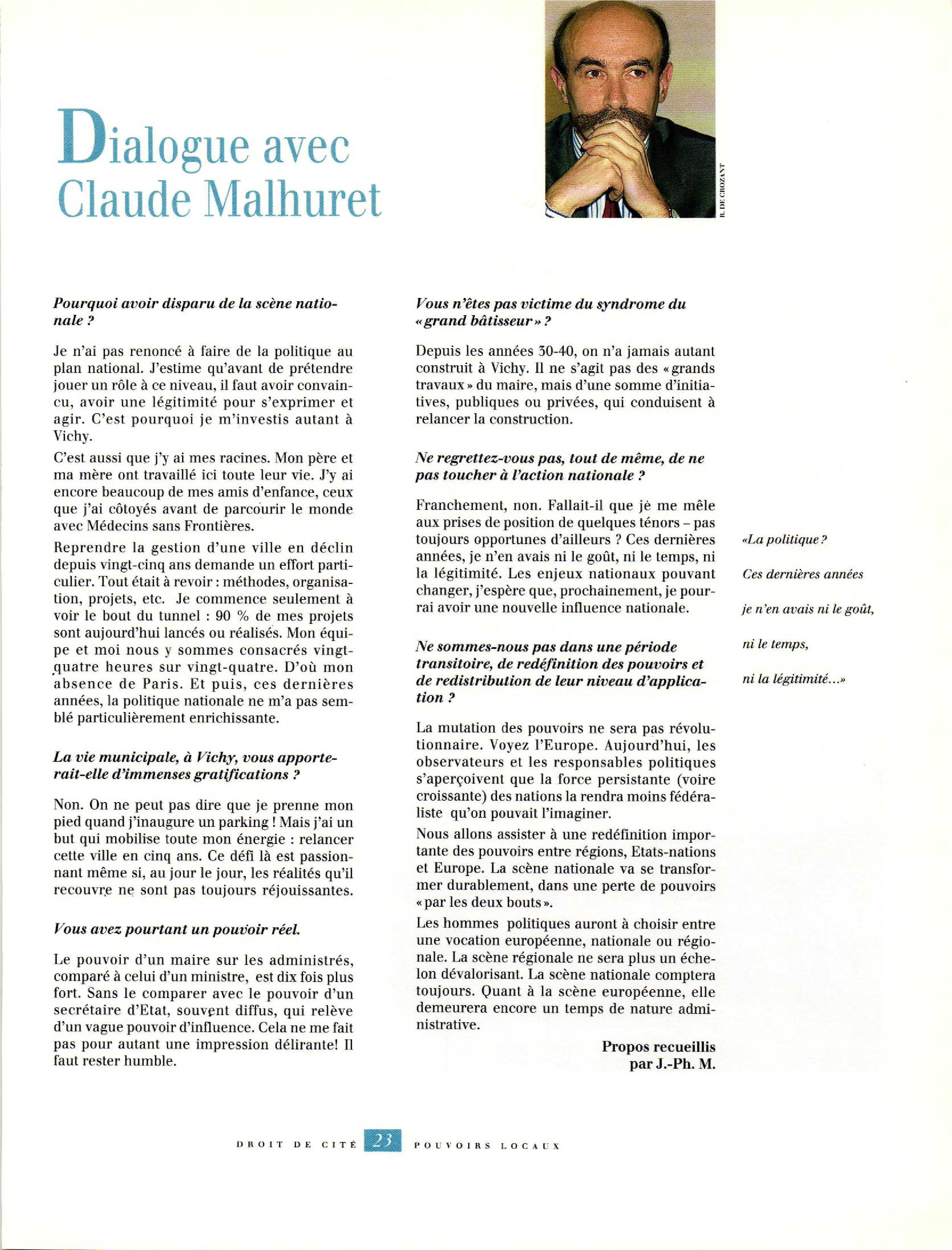 Article : Dialogue avec Claude Malhuret