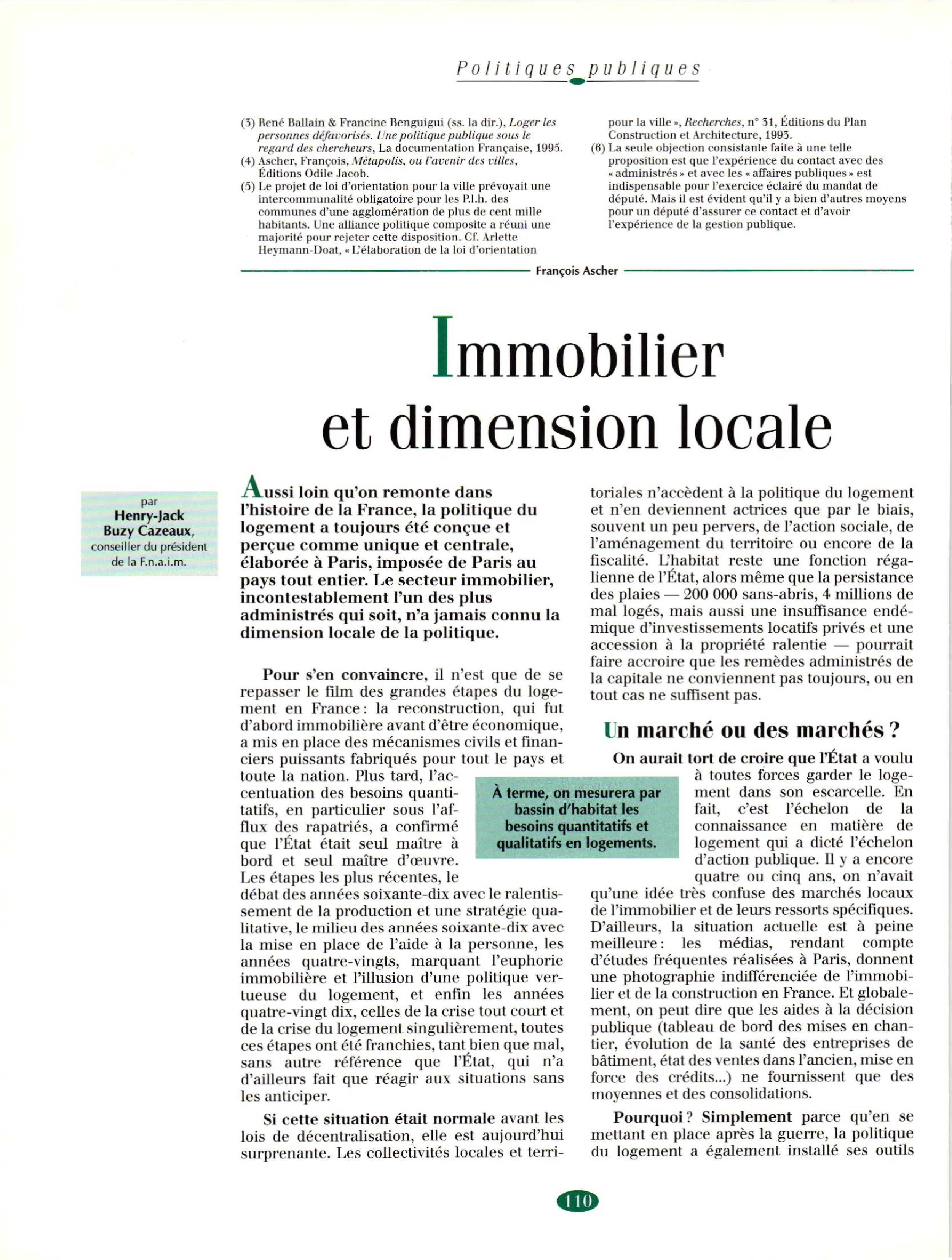 Article : Immobilier et dimension locale