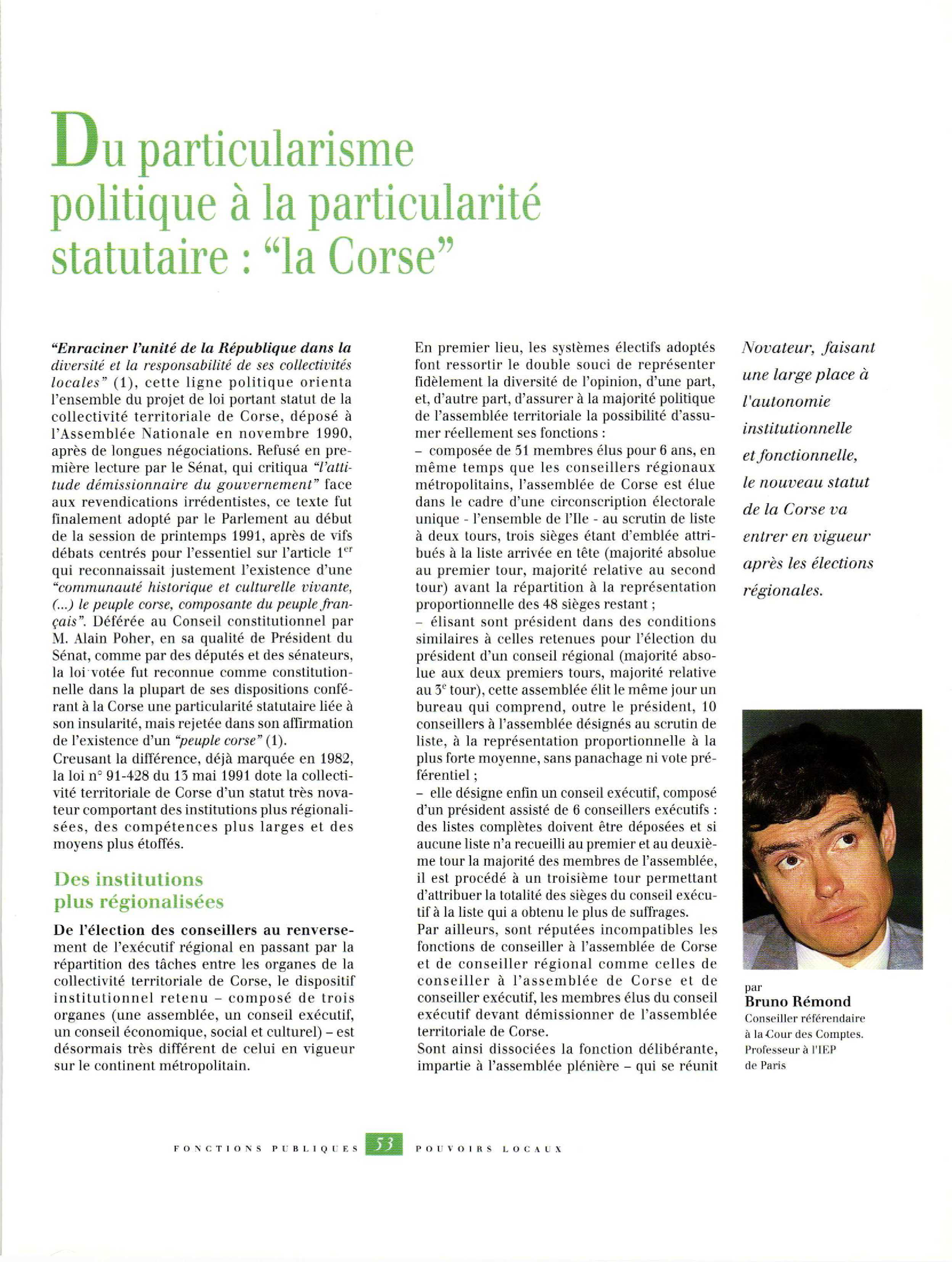 Article : Du particularisme politique à la particularité statutaire : ’’la Corse « 