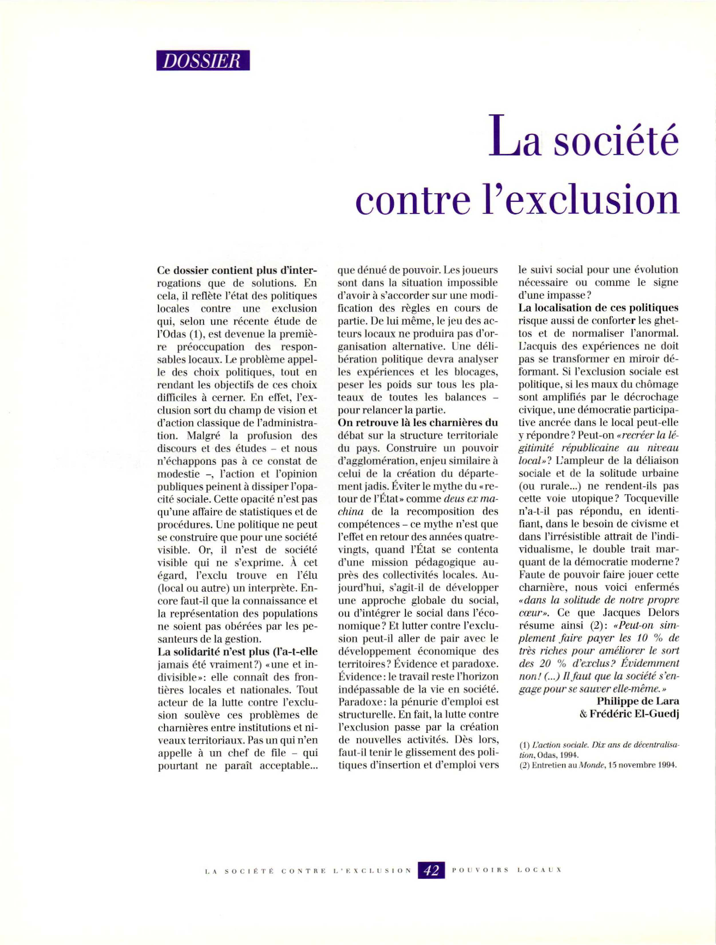 Article : La société contre l’exclusion