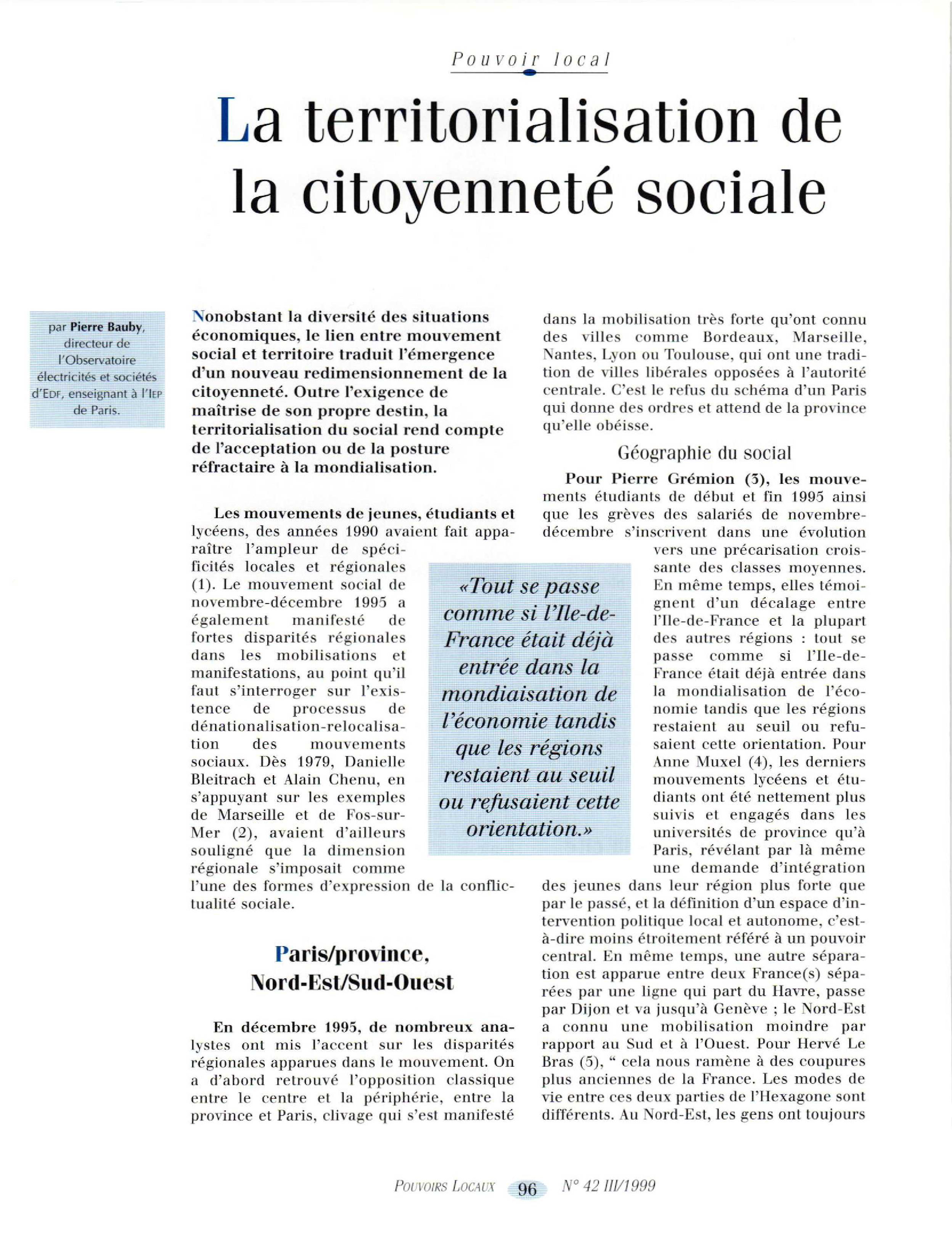 Article : La territorialisation de la citoyenneté sociale