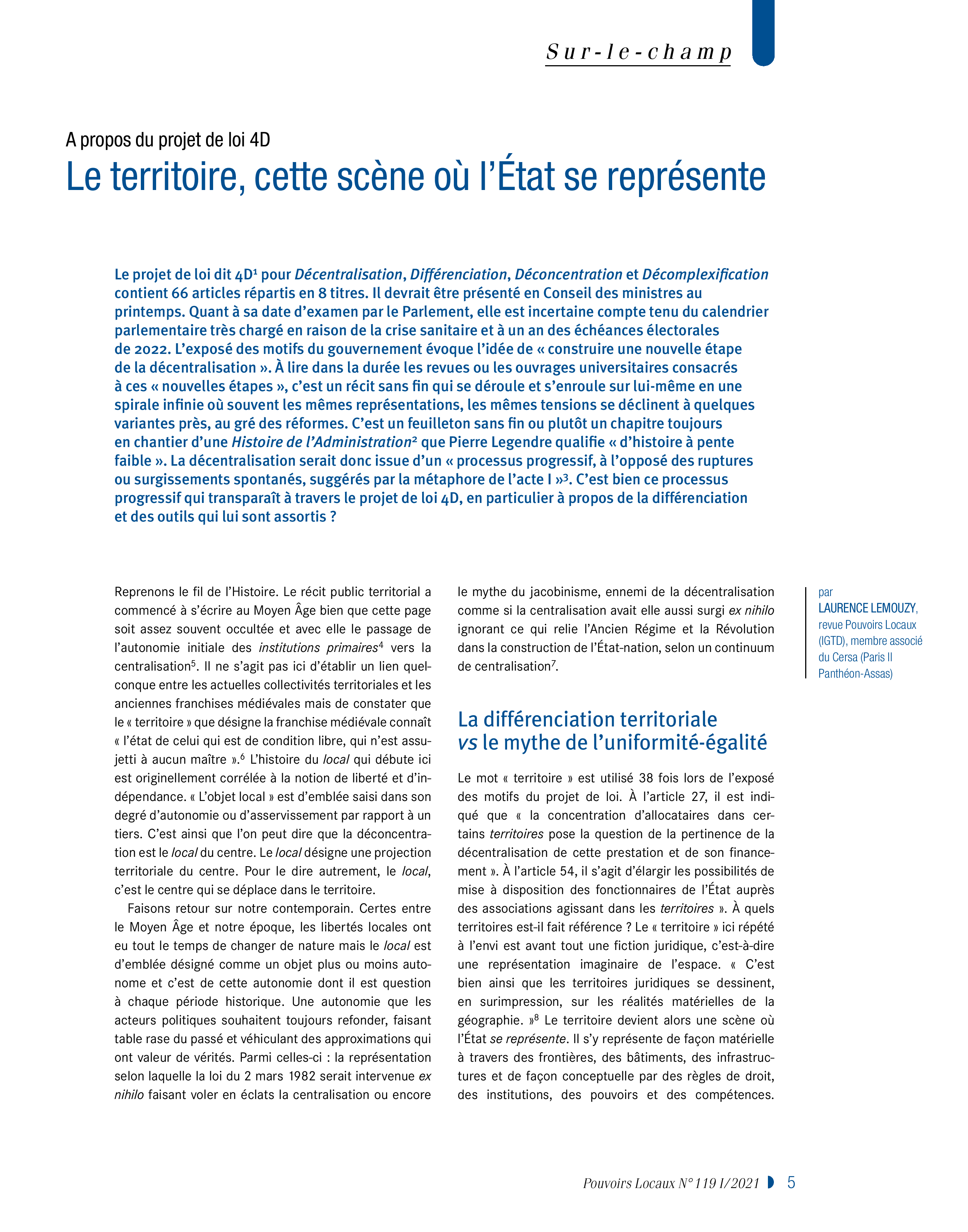 Article : Le territoire, cette scène où l’État se représente