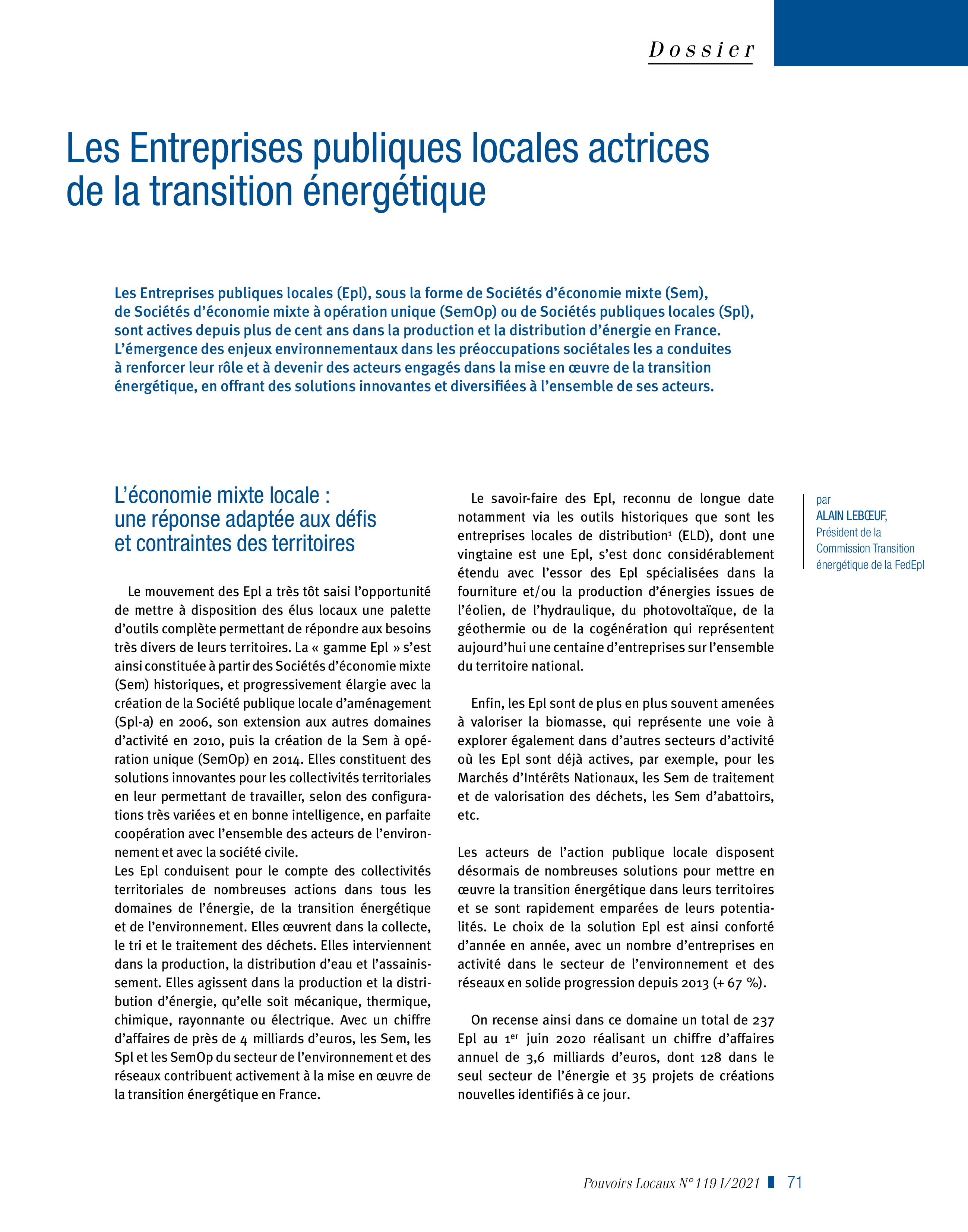 Article : Les entreprises publiques locales actrices de la transition énergétique