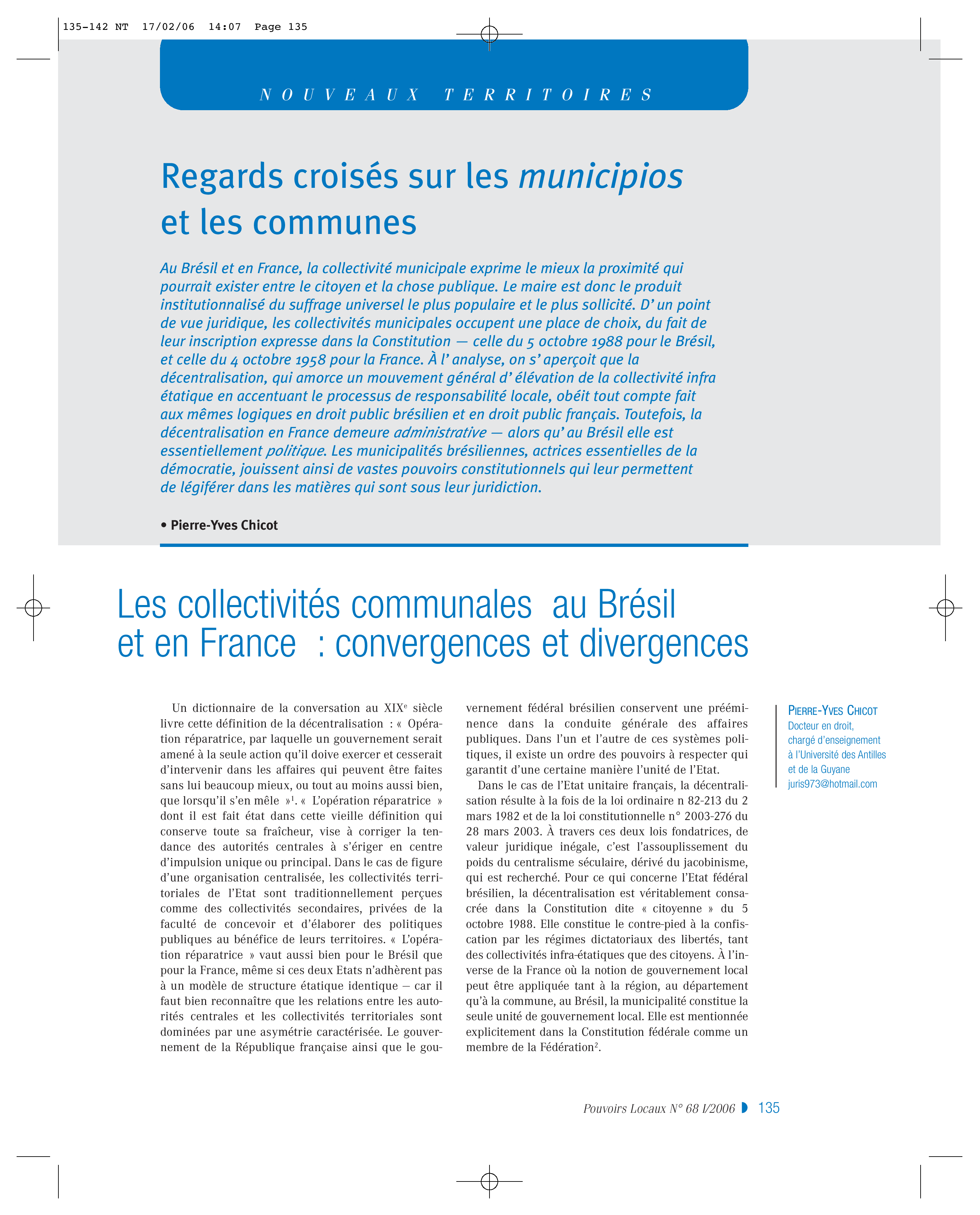 Article : Les collectivités communales au Brésil et en France