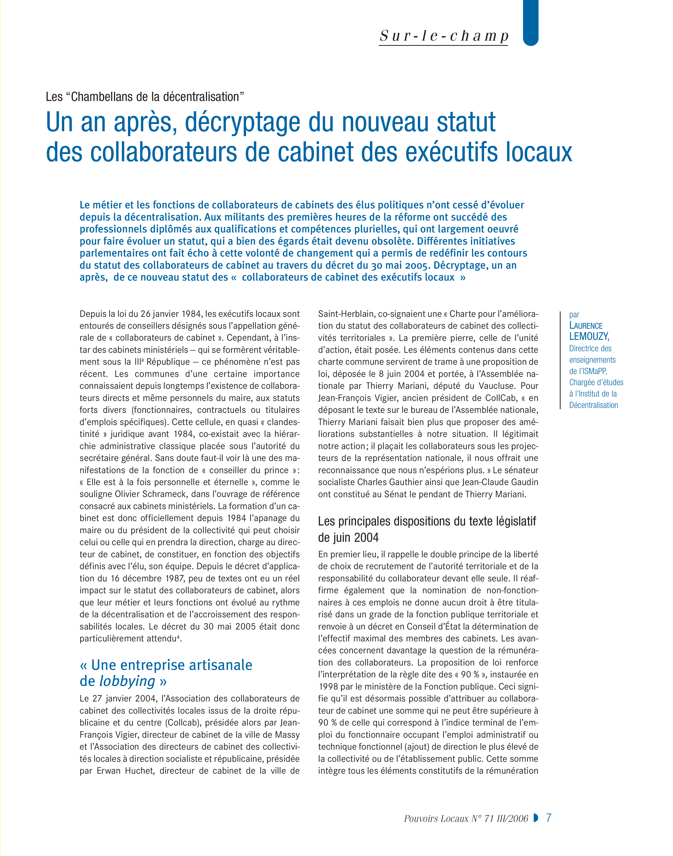 Article : Les « Chambellans » de la décentralisation