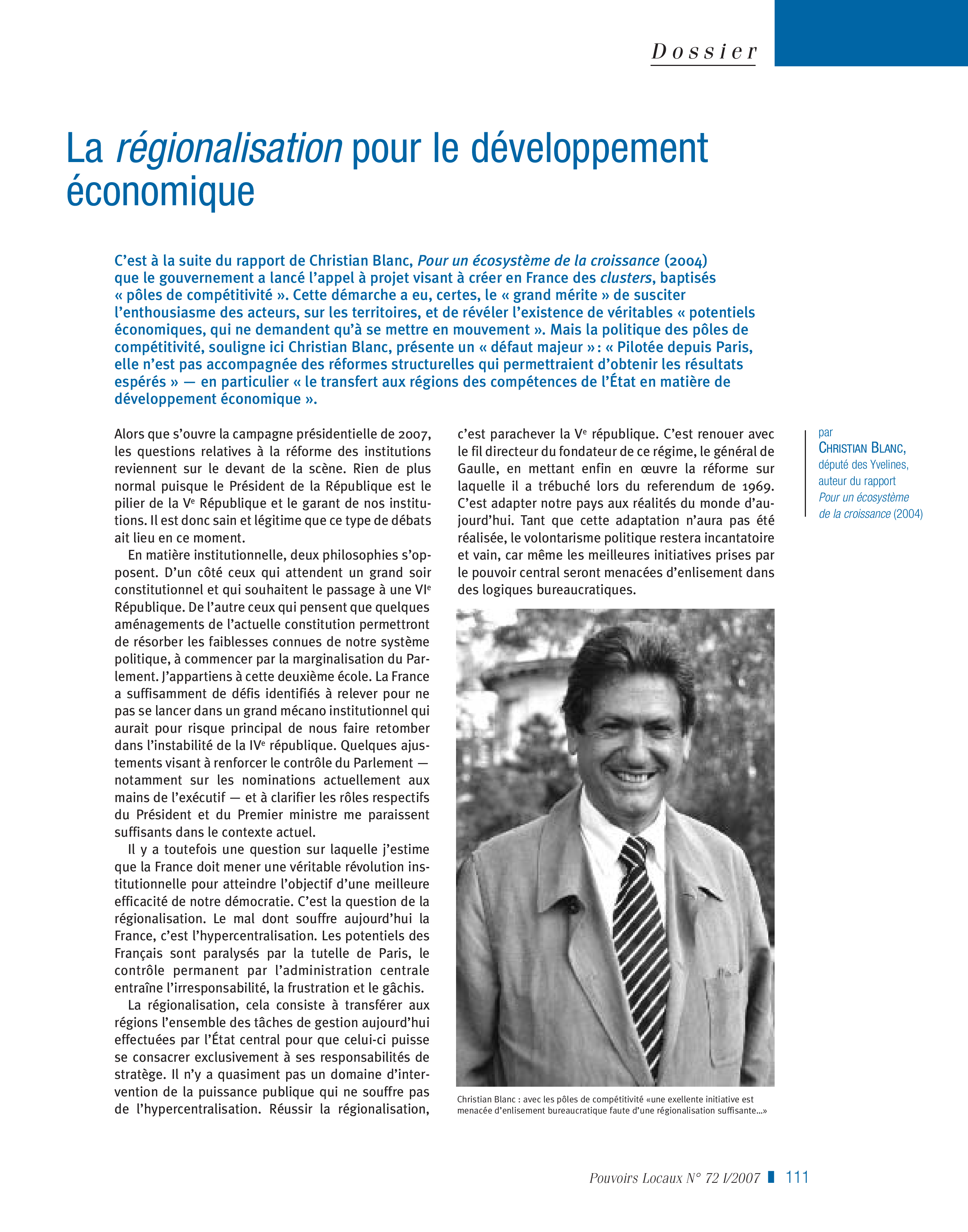 Article : La régionalisation pour le développement économique