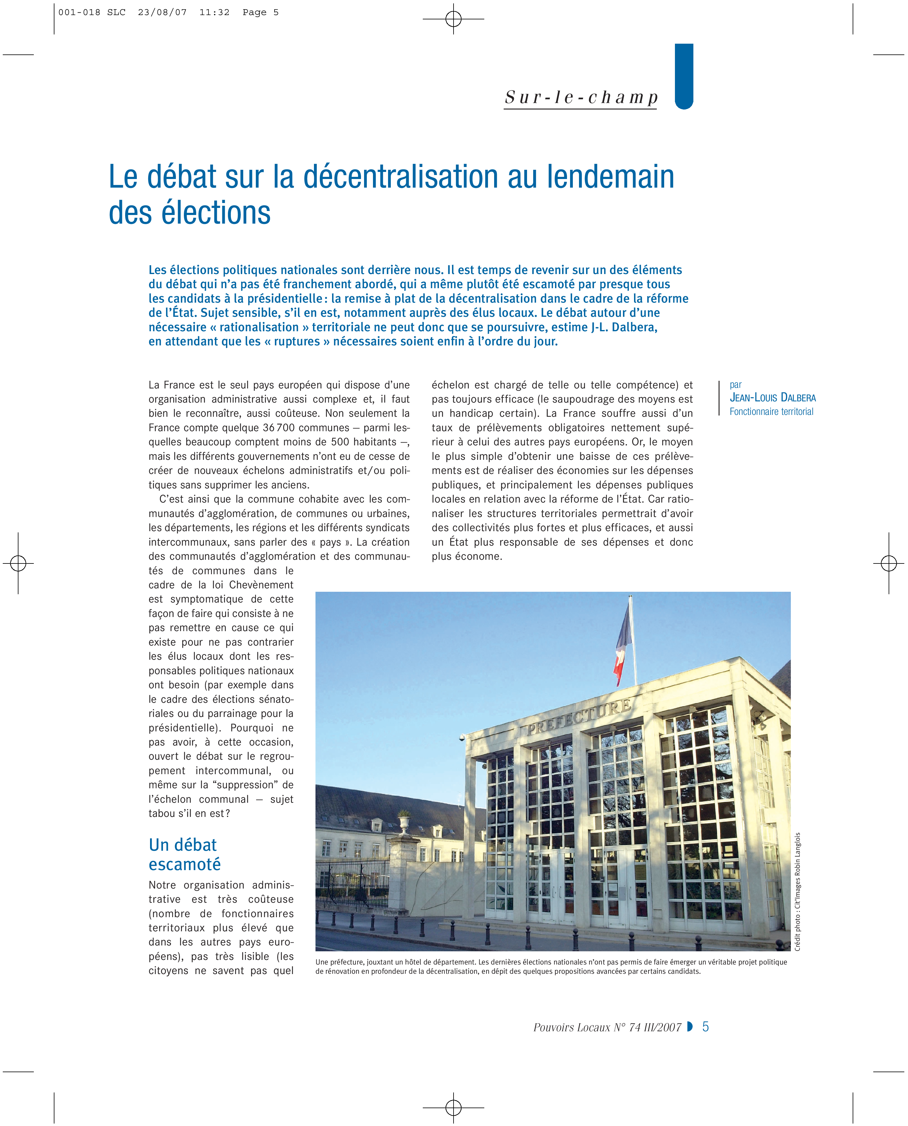 Article : Le débat sur la décentralisation au lendemain des élections