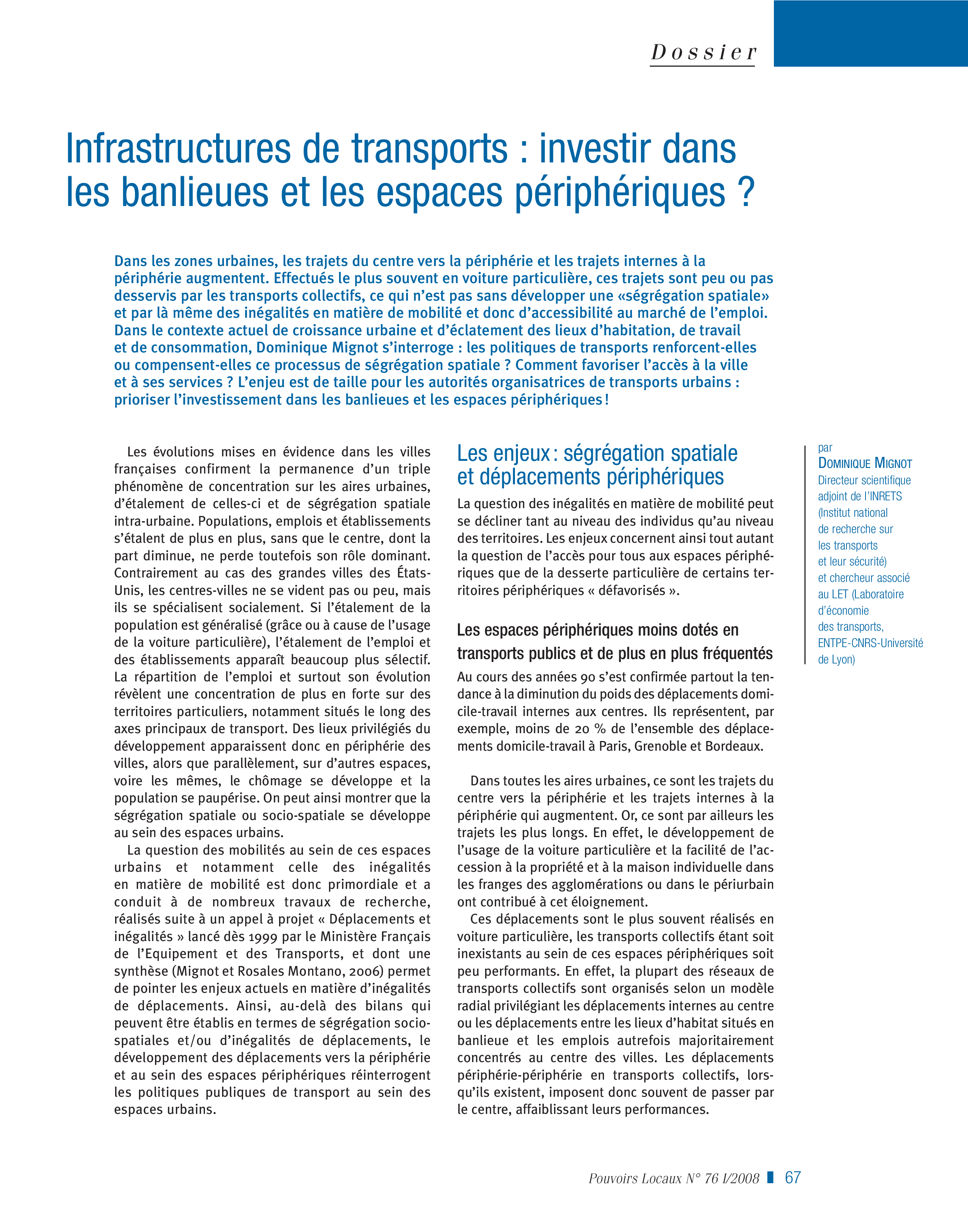 Article : Infrastructures et transports : investir dans les banlieus et espaces périphériques ?