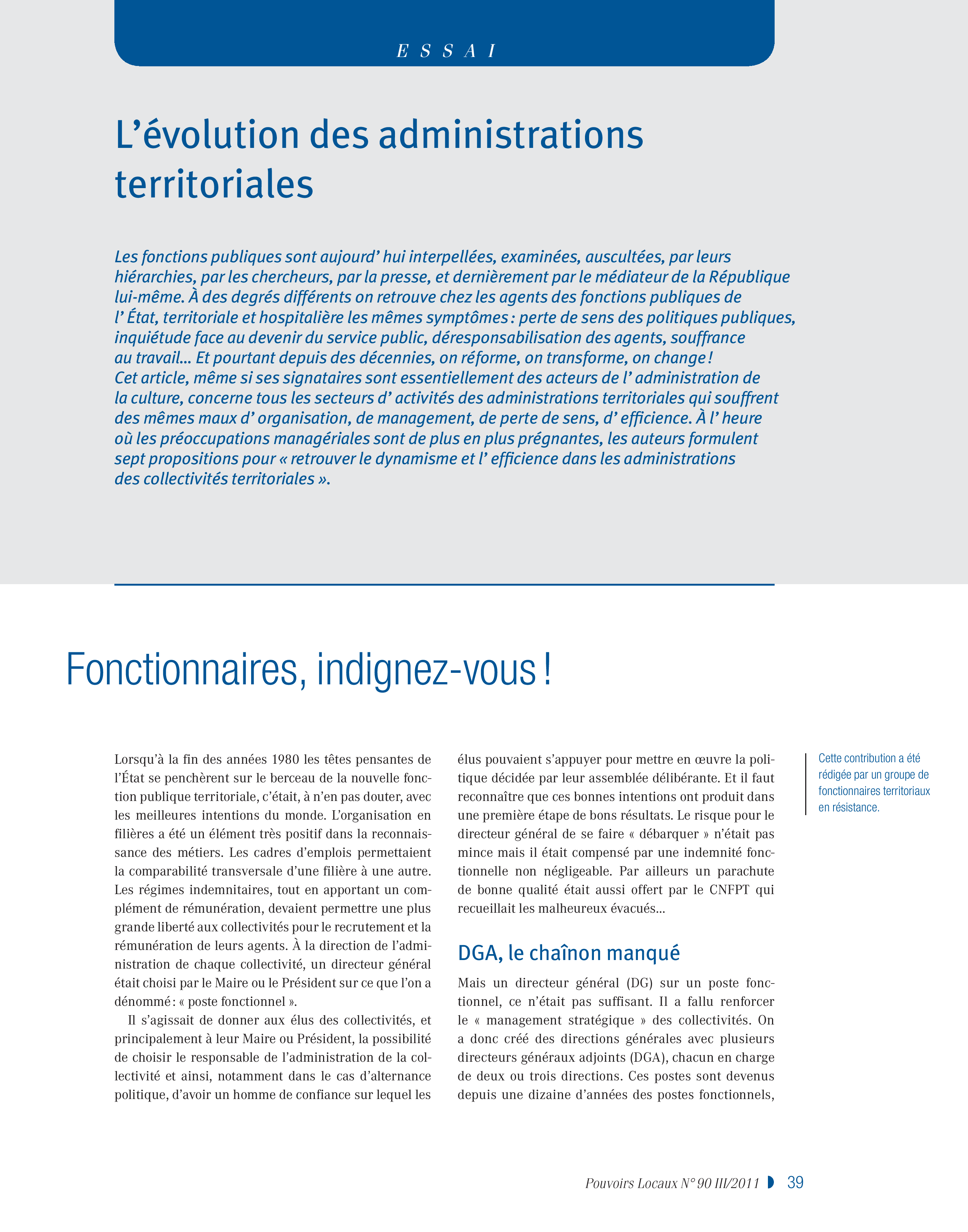 Article : L’évolution des administrations territoriales : fonctionnaires, indignez-vous ! 
