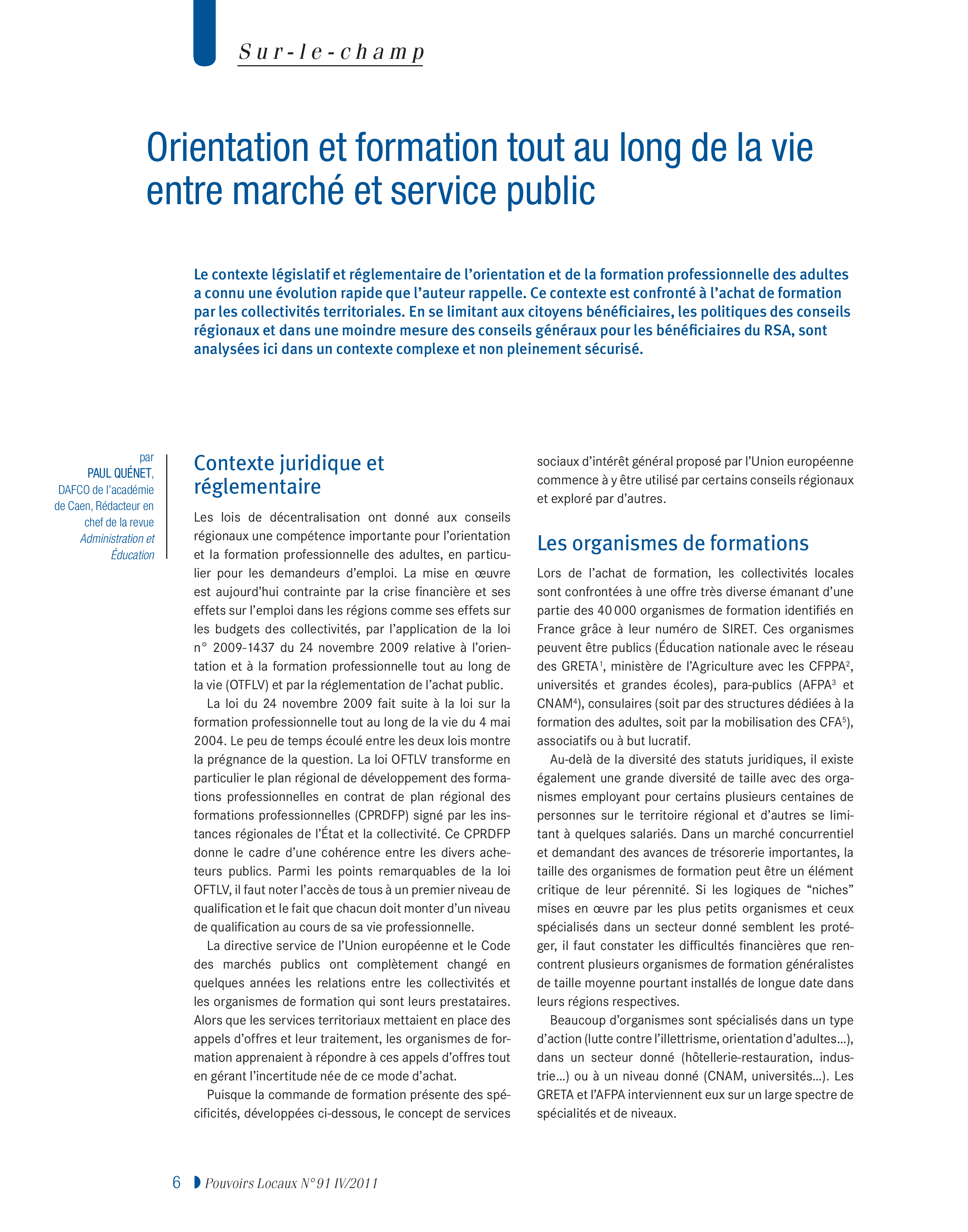 Article : Orientation et formation tout au long de la vie entre marché et service public