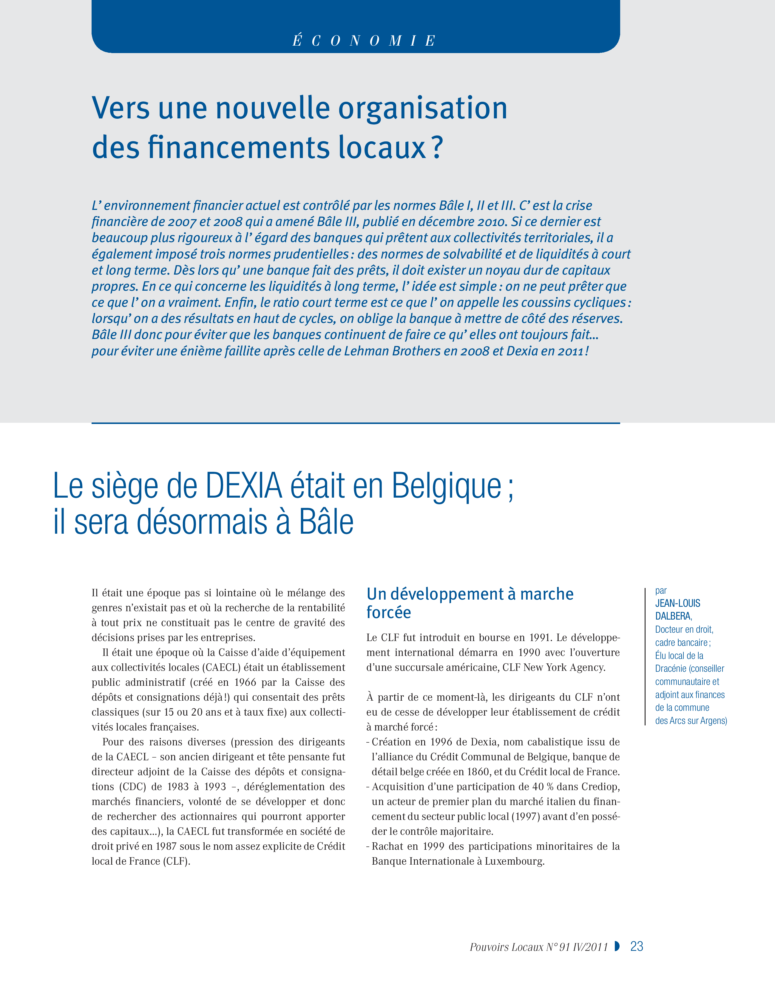 Article : Vers une nouvelle organisation des financements locaux ?