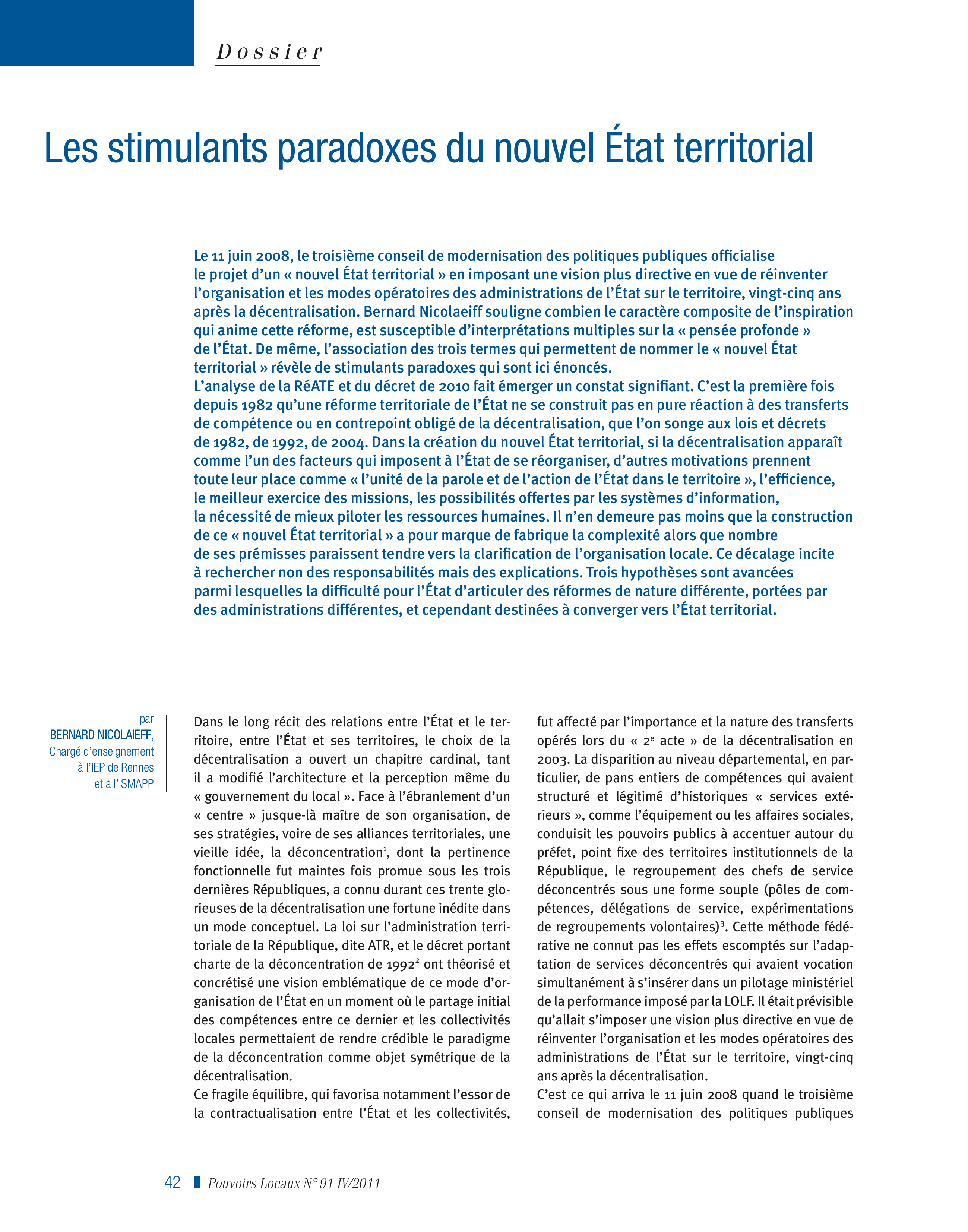 Article : Les stimulants paradoxes du nouvel Etat territorial