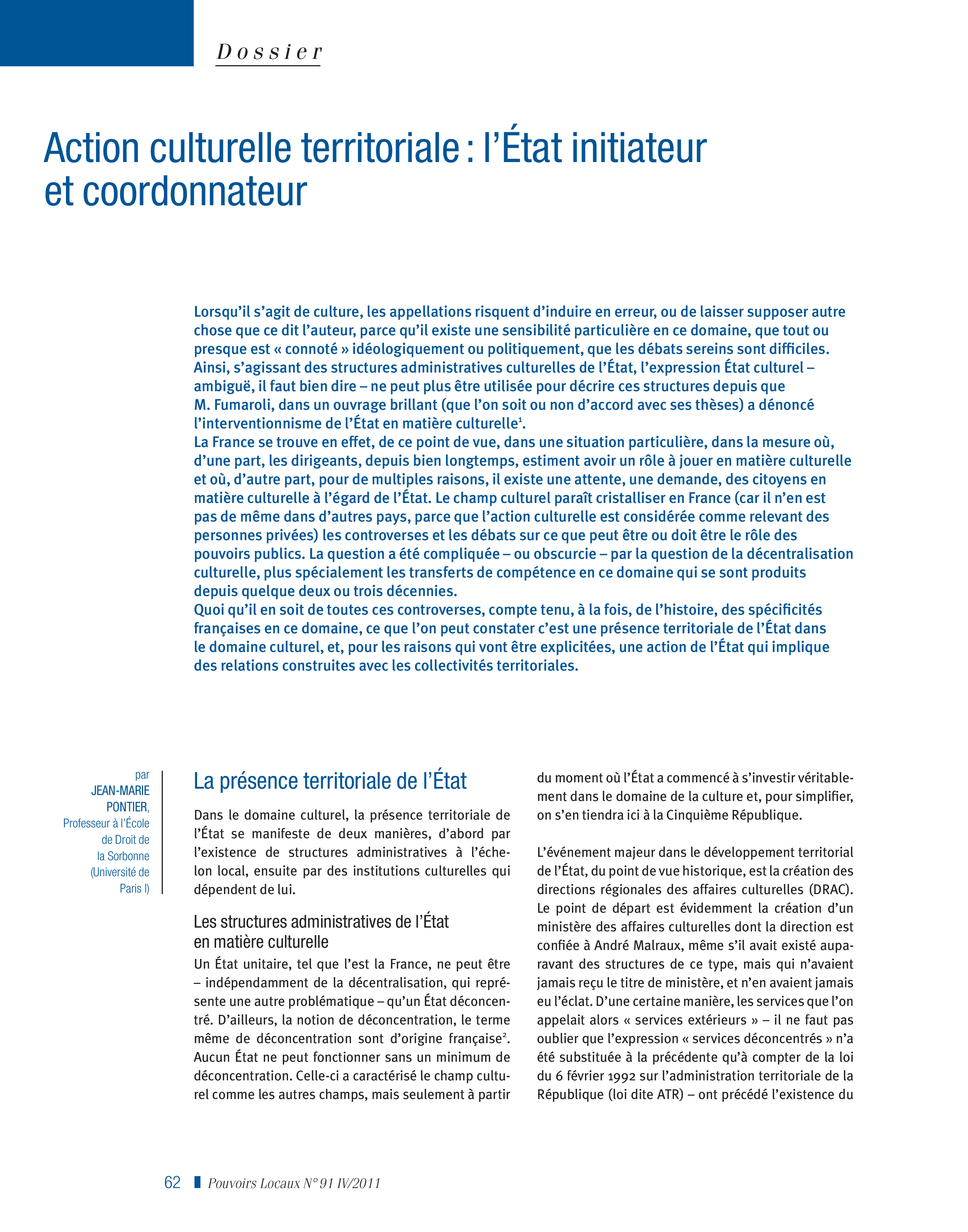Article : Action culturelle territoriale : l’Etat initiateur et coordonnateur
