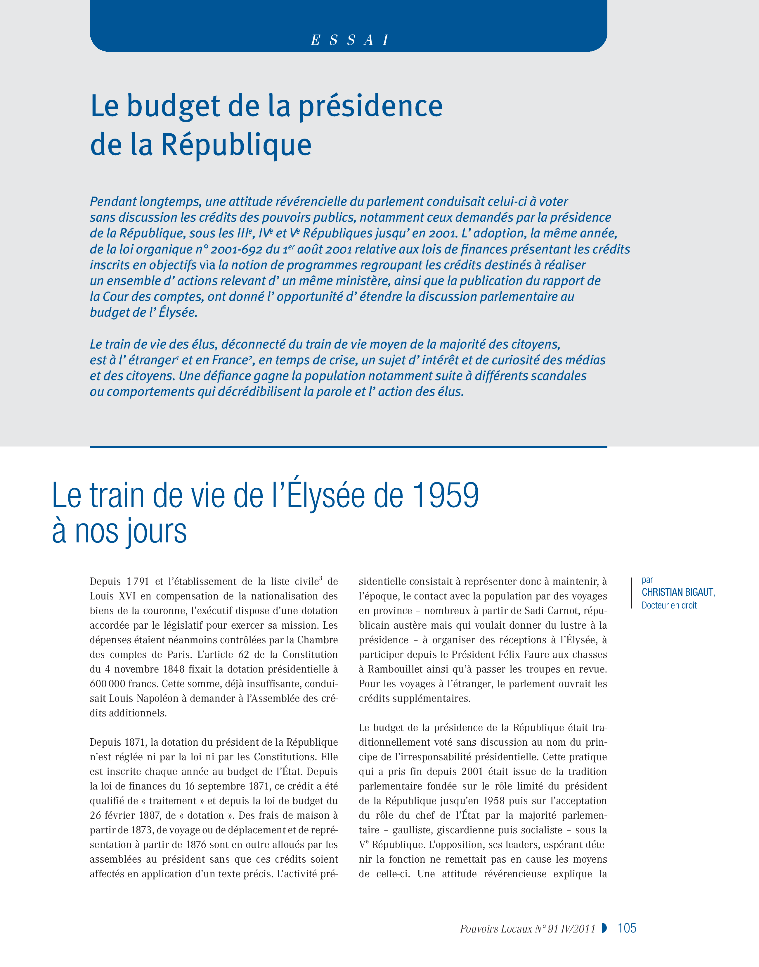 Article : Le budget de la présidence de la République