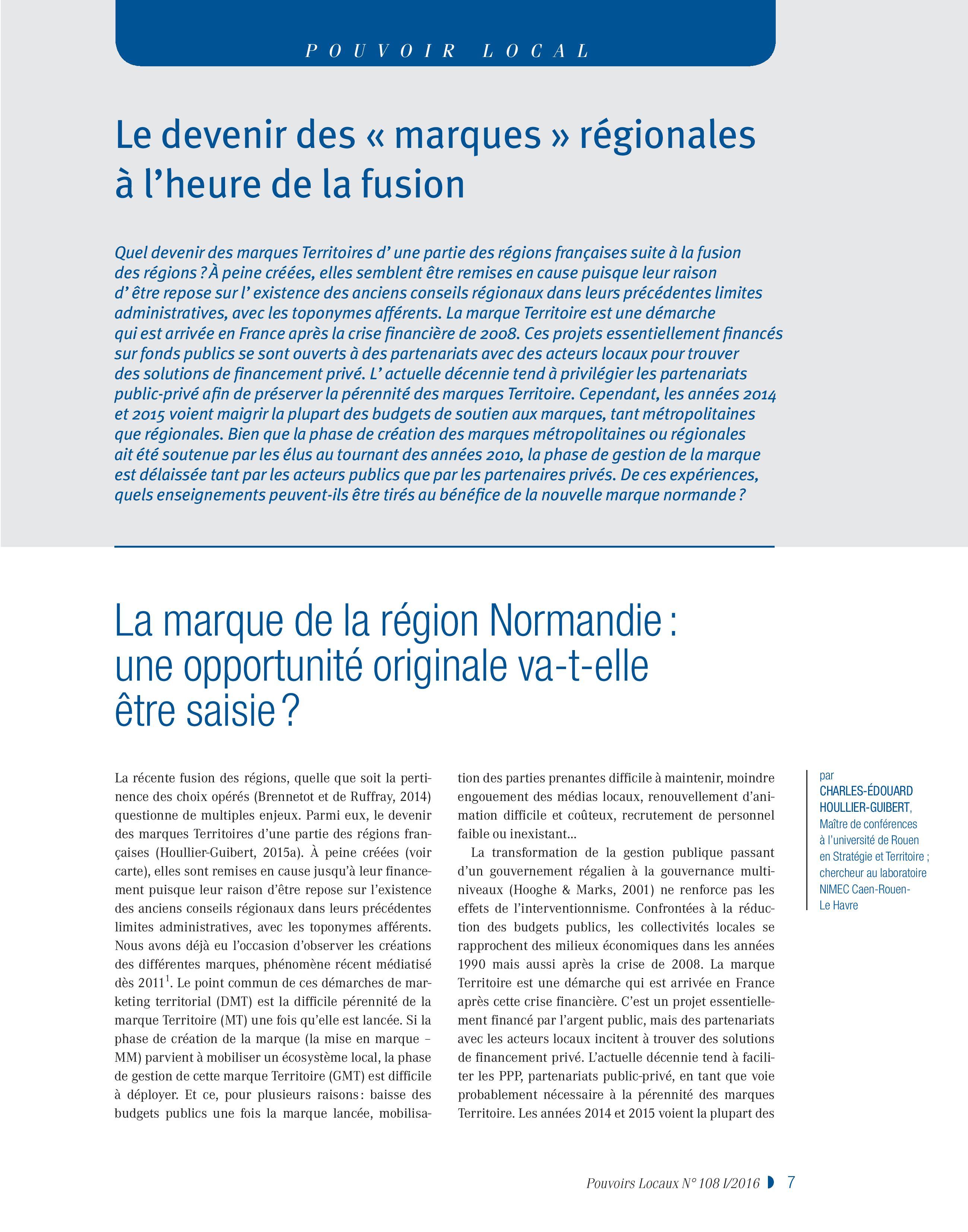 Article : Le devenir des « marques » régionales à l’heure de la région