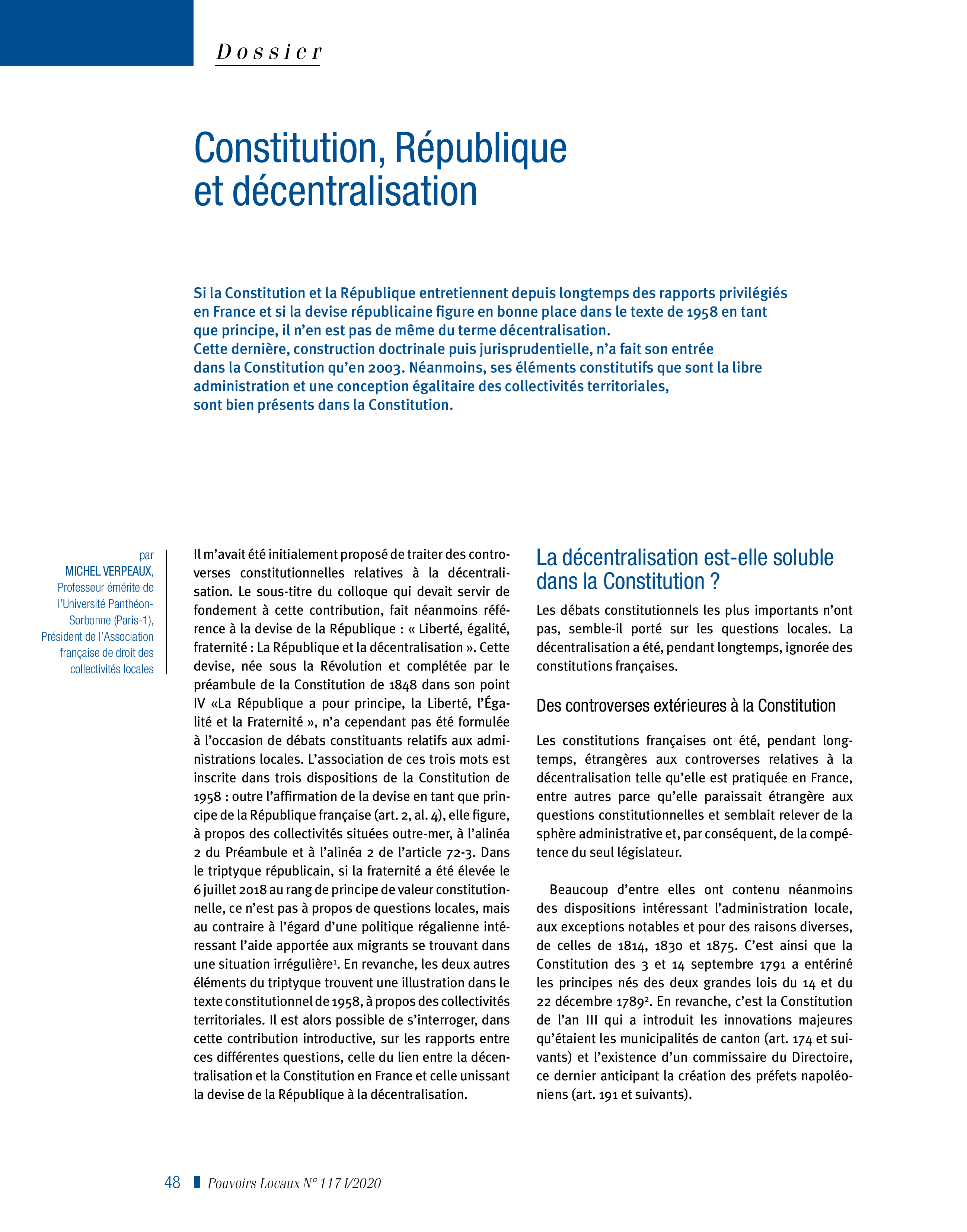 Article : Constitution, République et décentralisation
