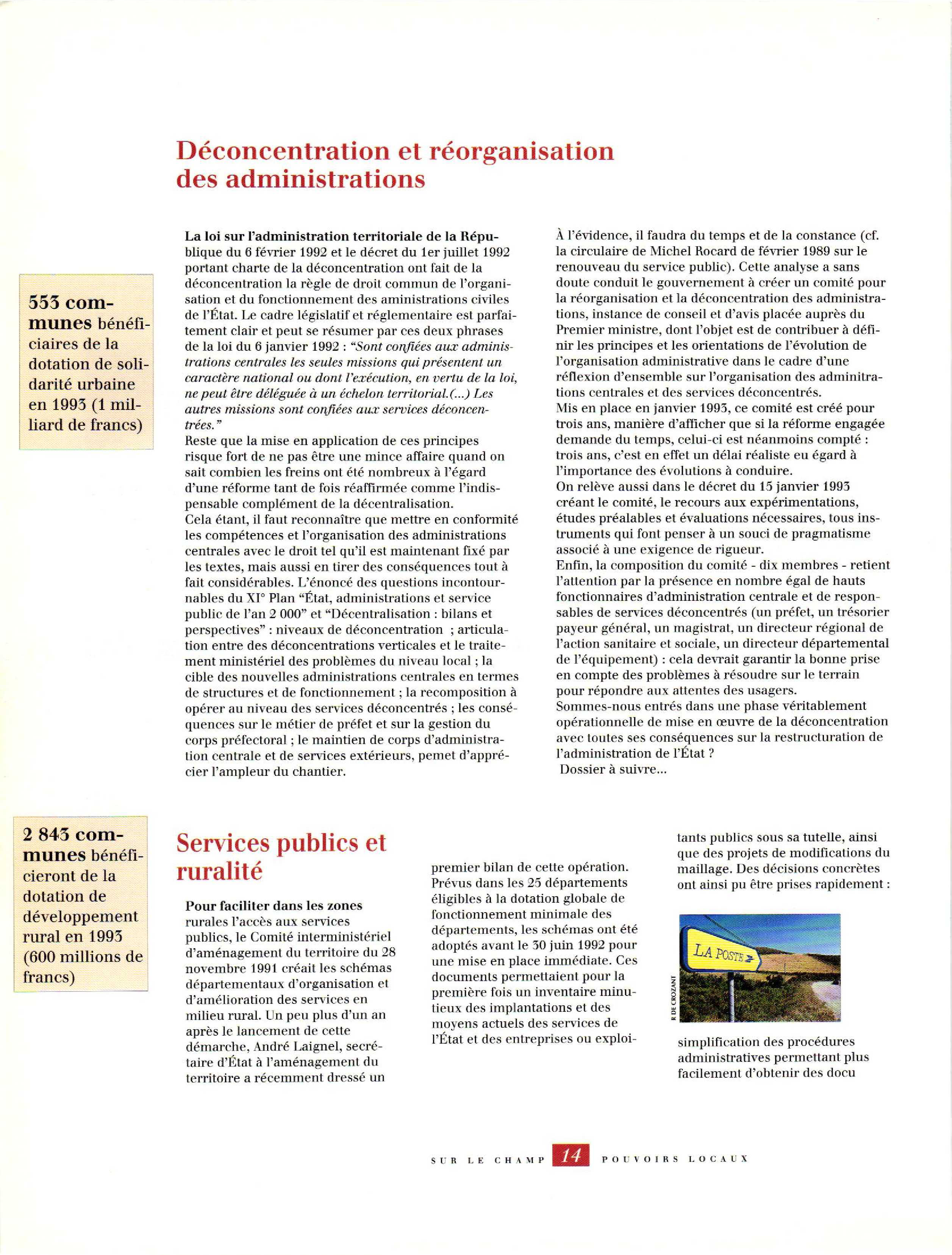 Article : Déconcentrations et réorganisations des administrations