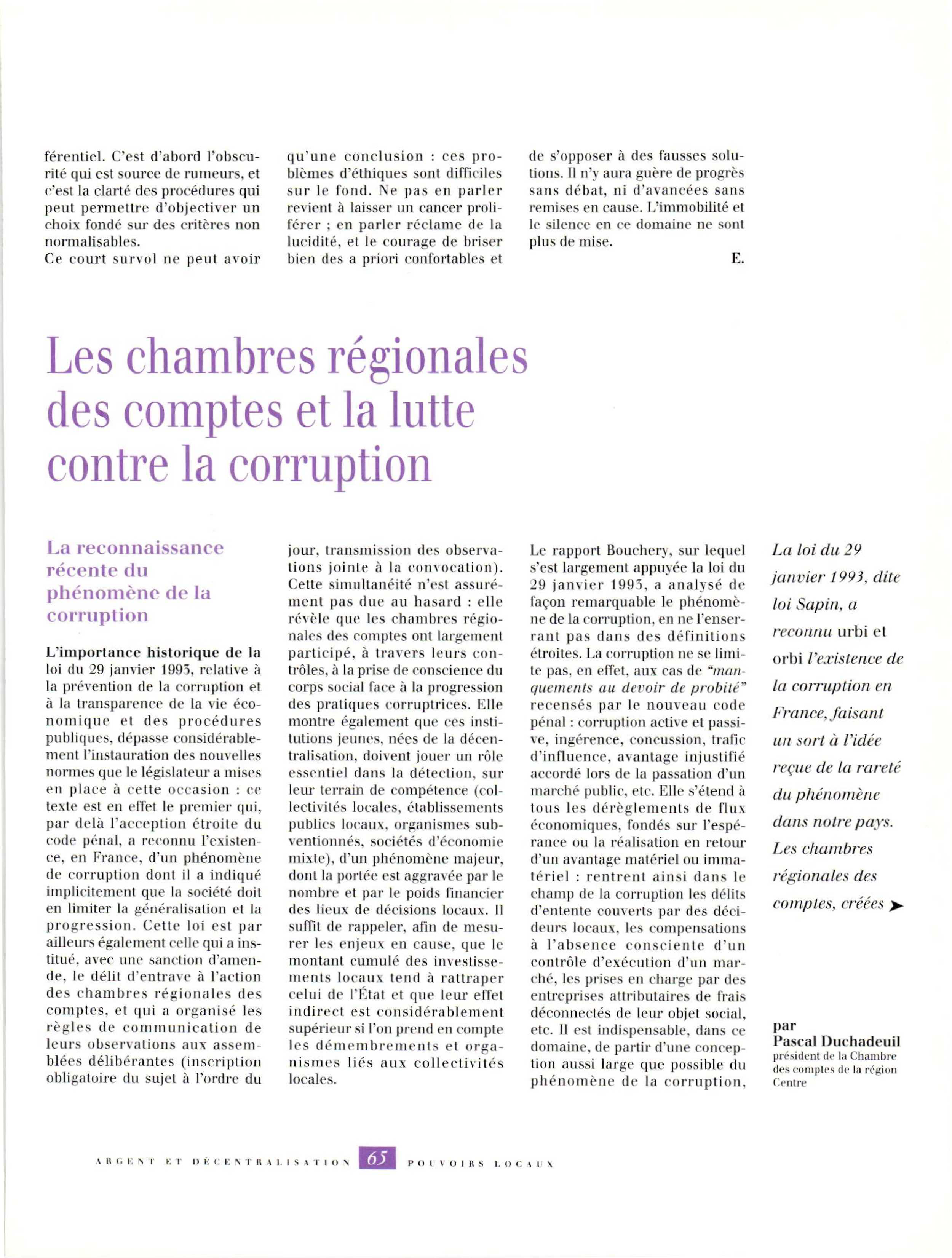 Article : Les chambres régionales des comptes et la lutte contre la corruption