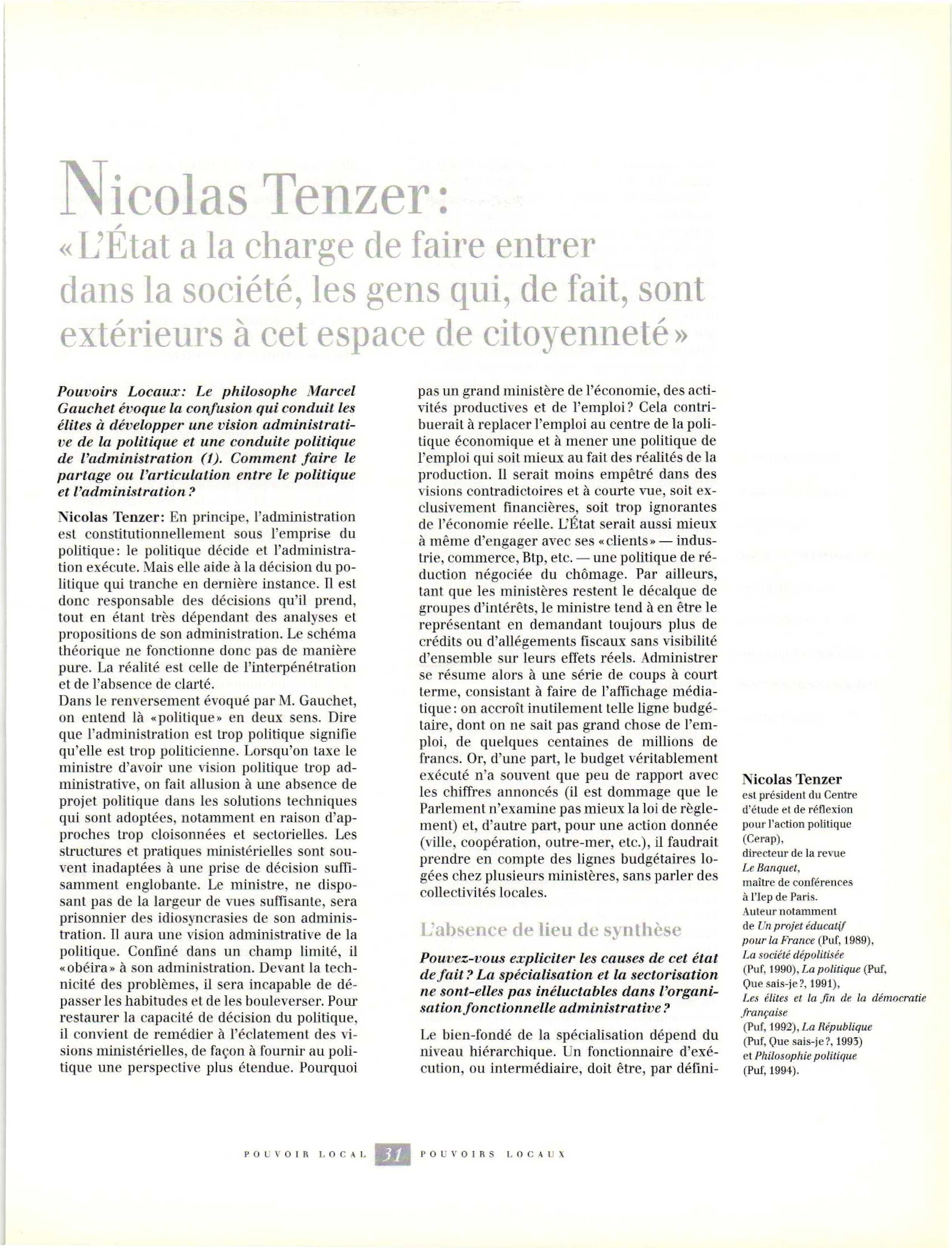 Article : Entretien avec Tenzer N.