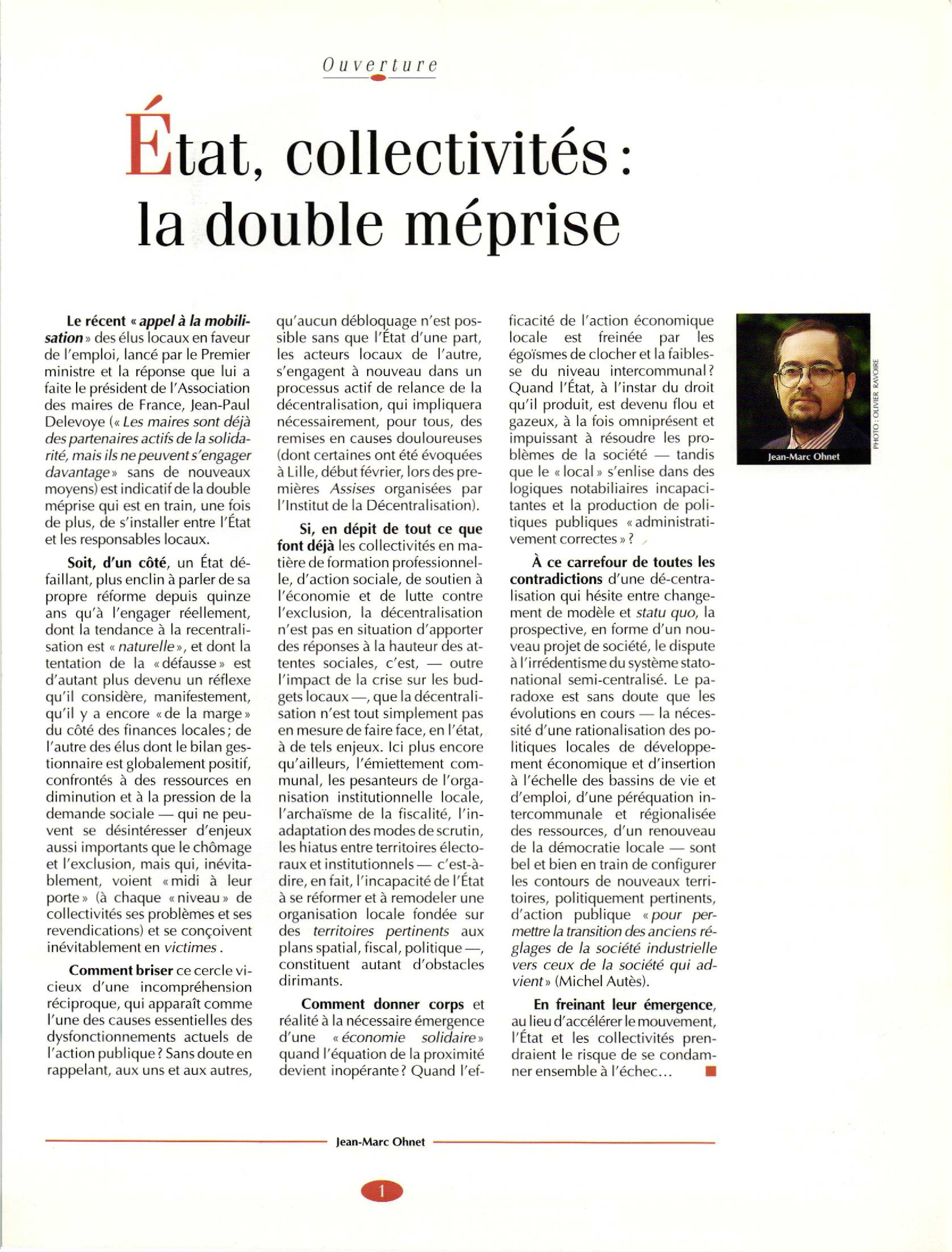 Article : Etat, collectivités : la double méprise