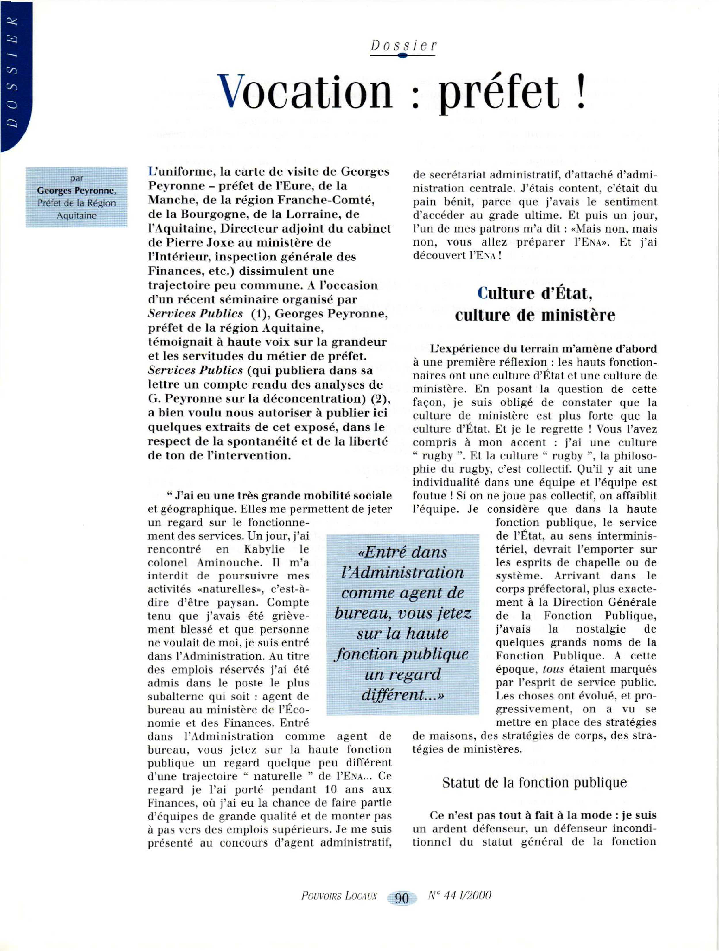 Article : Vocation : préfet !