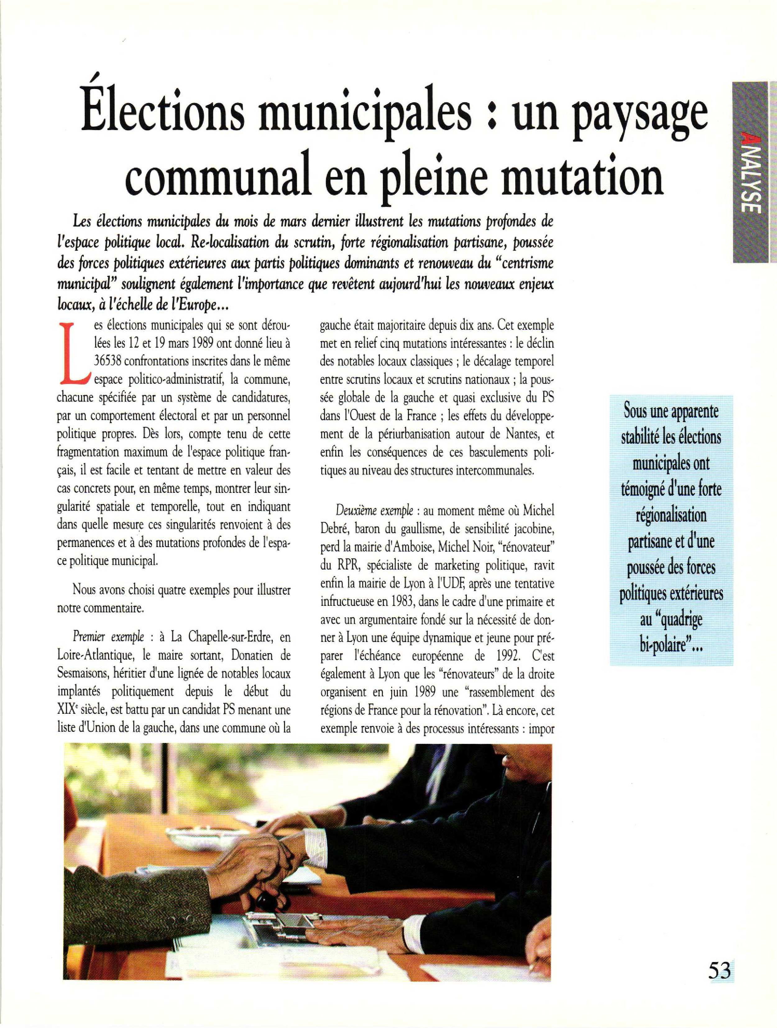 Article : Élections municipales : un paysage en pleine mutation ?