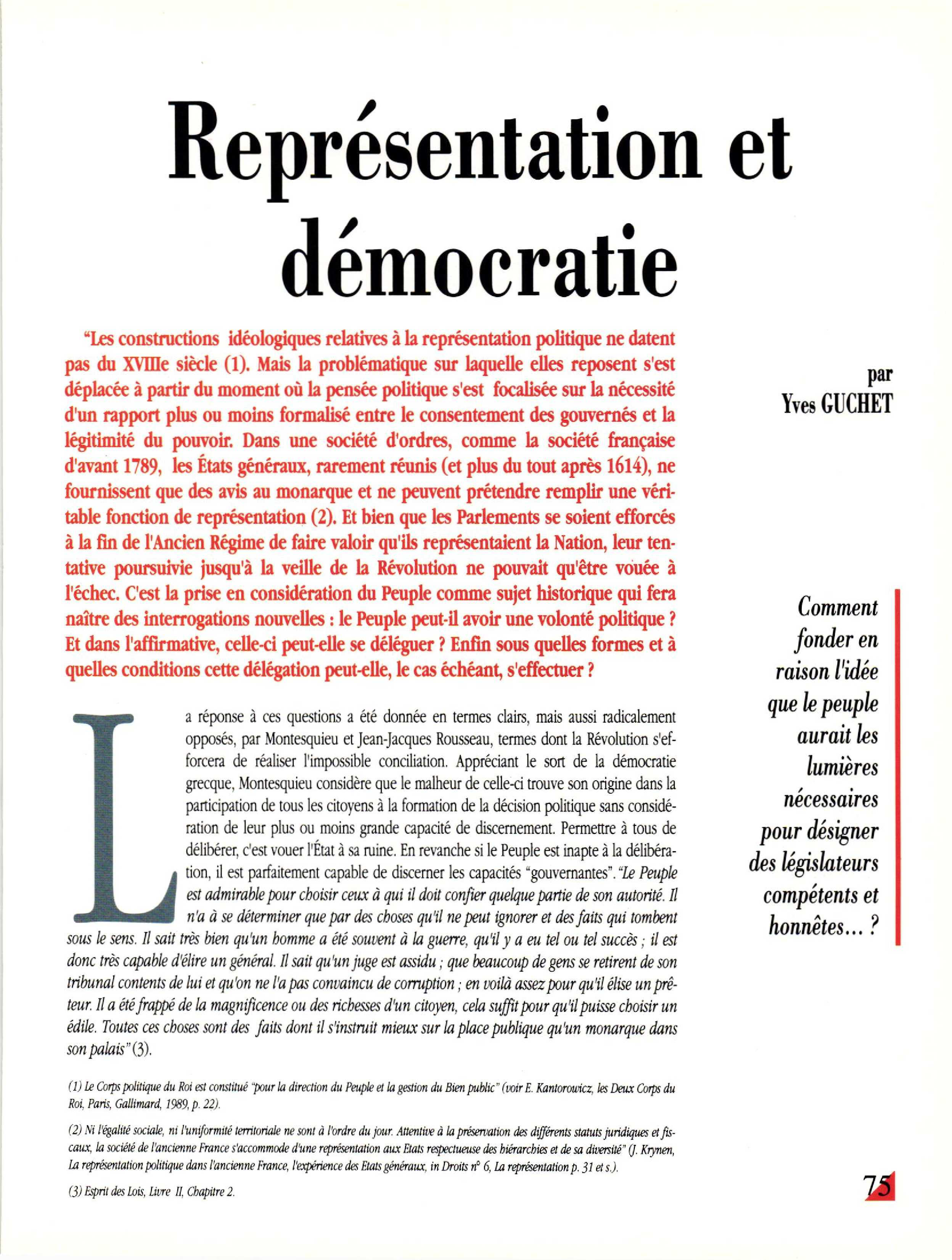 Article : Représentation et démocratie