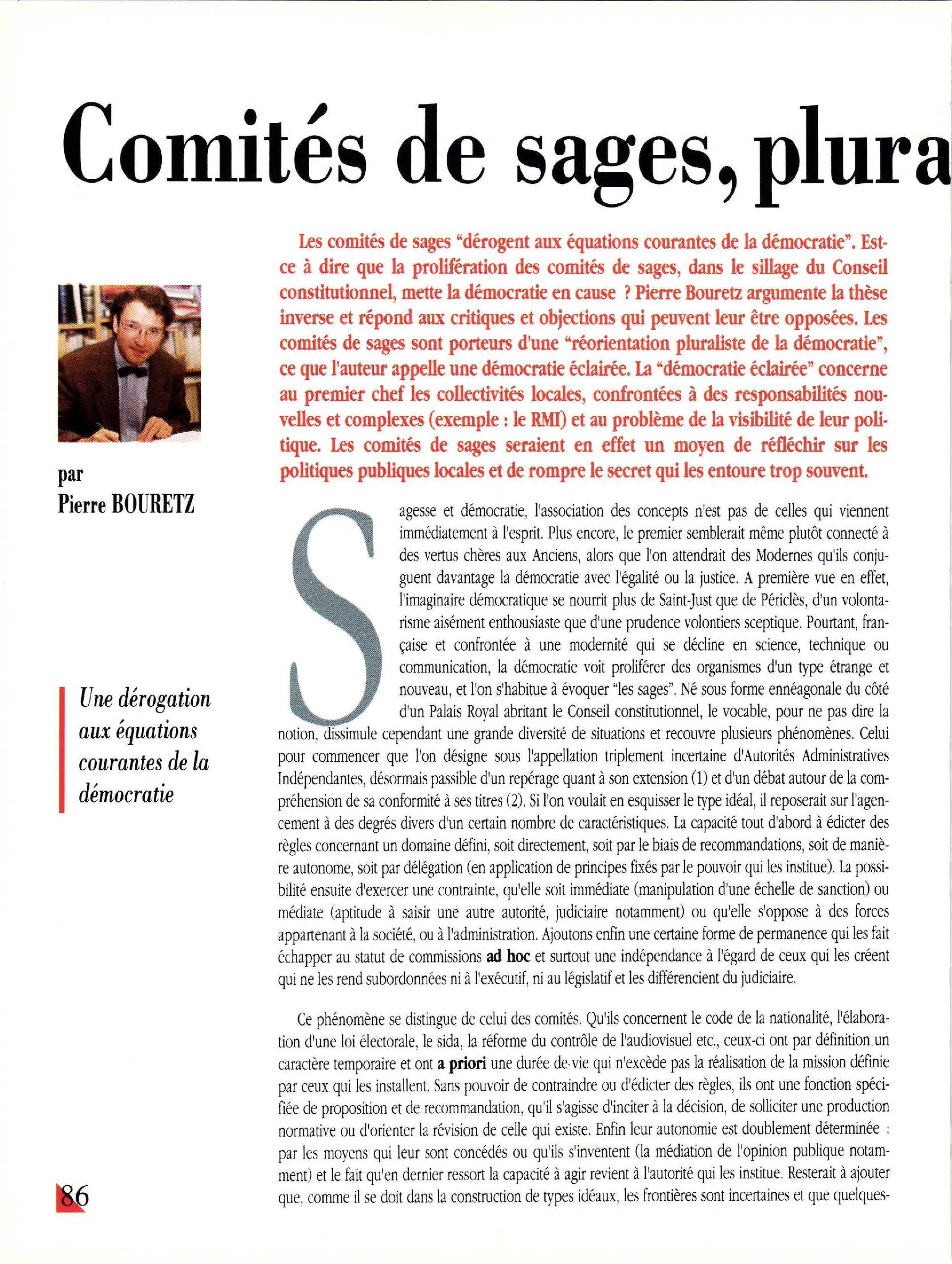 Article : Comités de sages, pluralisme et démocratie