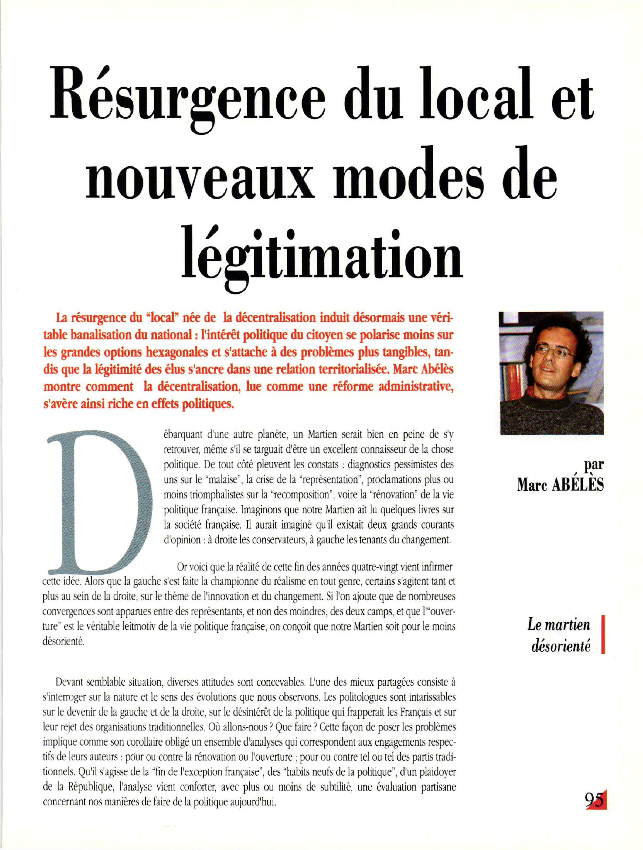 Article : Résurgence du local et nouveaux modes de légitimation