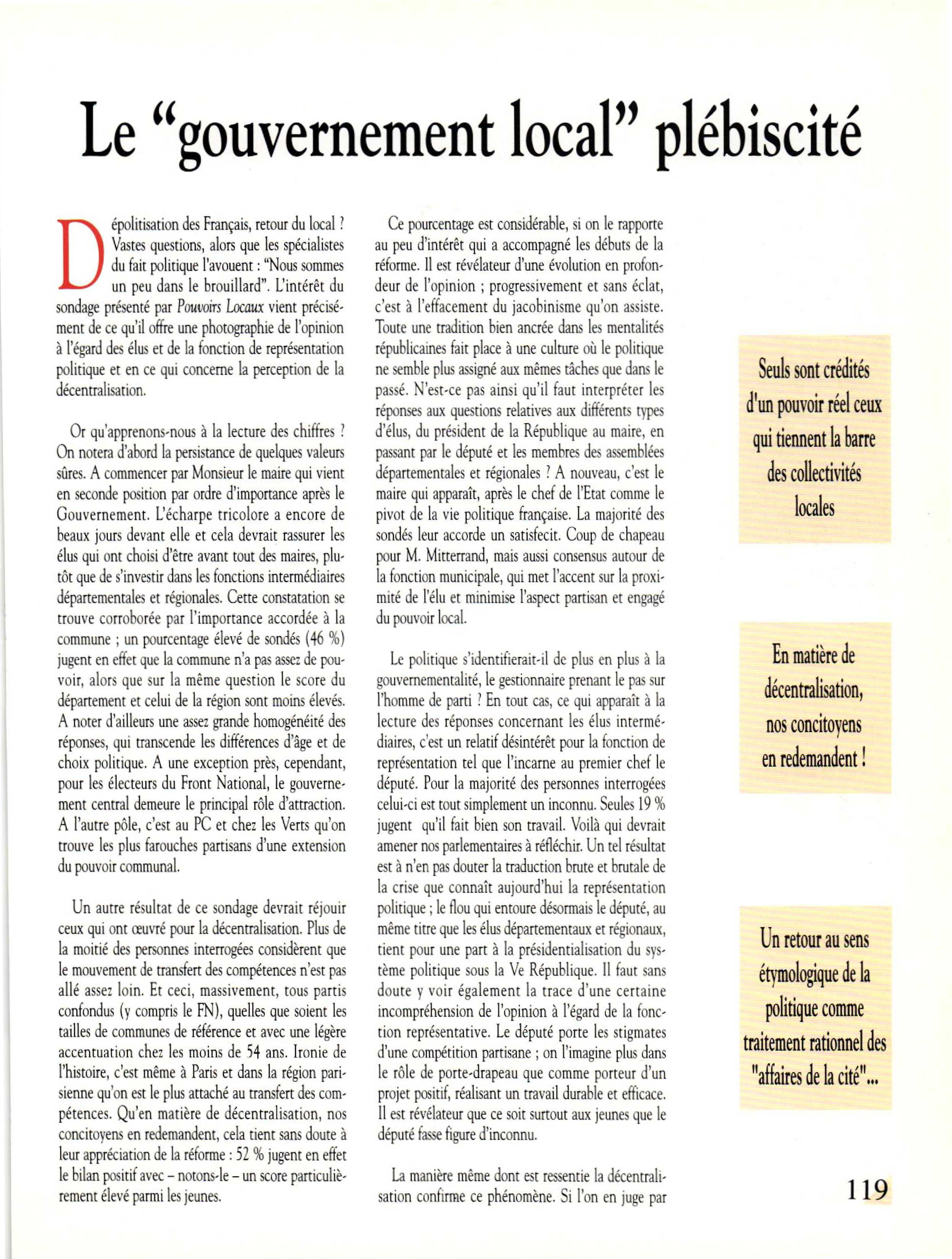 Article : Le « gouvernement local » plébiscité