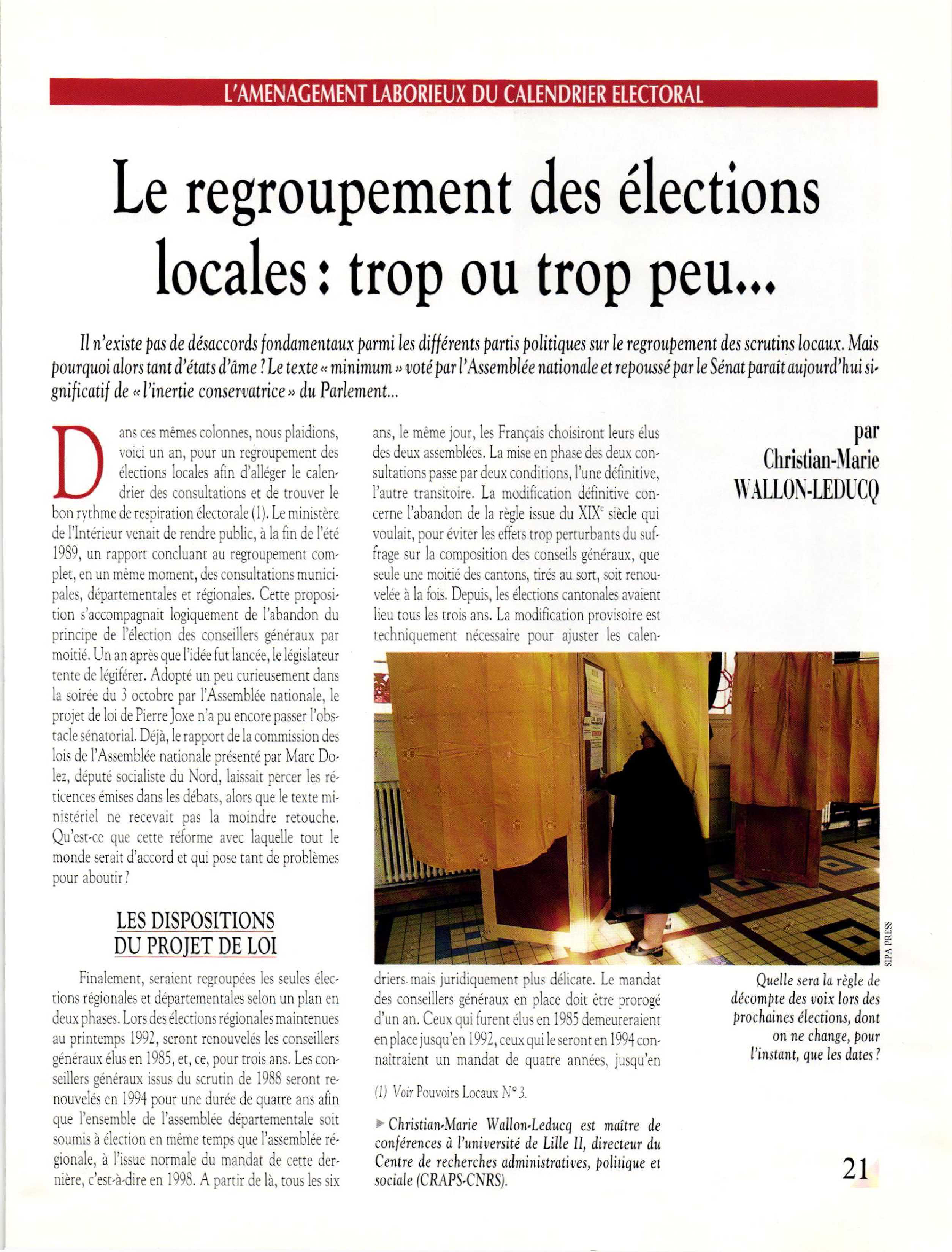 Article : Le regroupement des élections locales : trop ou trop peu
